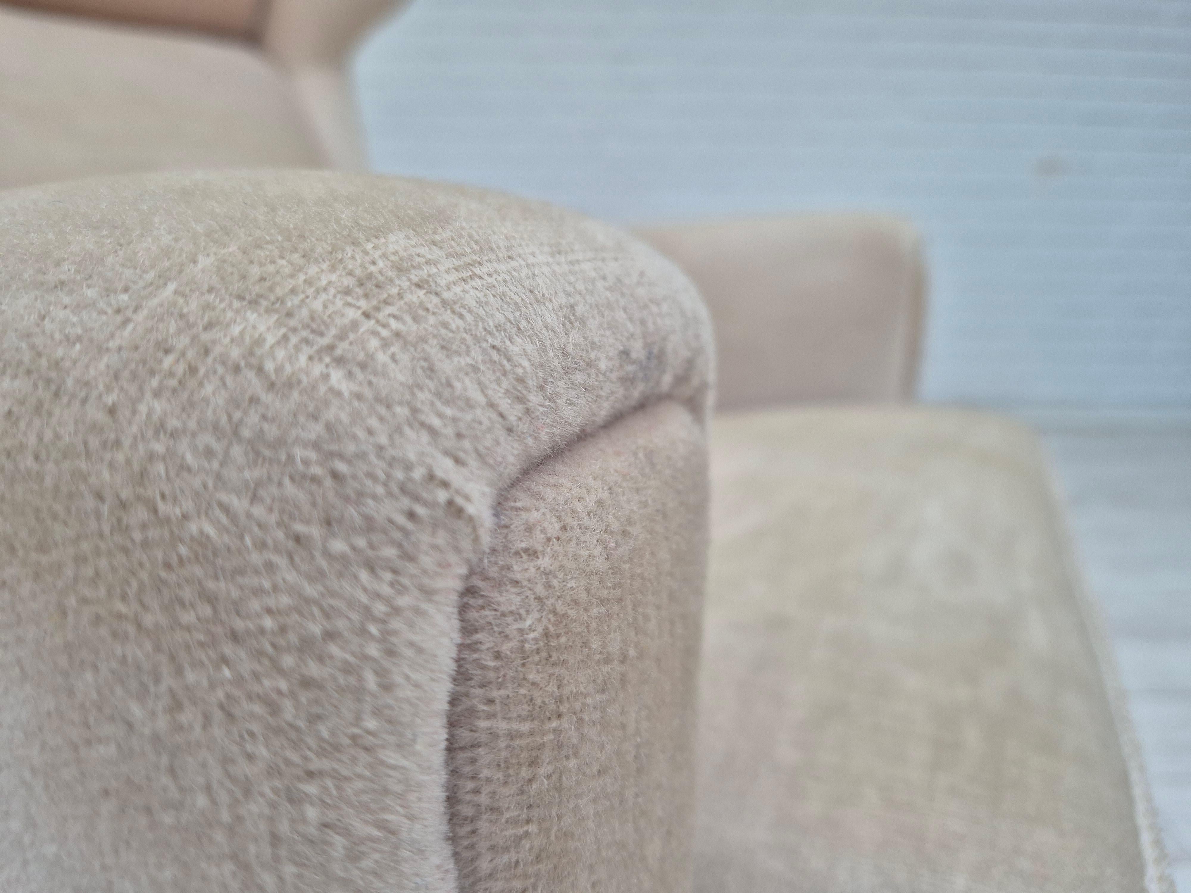 1970s, Danish wingback armchair, original condition, furniture velour, ash wood. For Sale 7