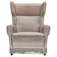 1970s, Danish wingback armchair, original condition, furniture velour, ash wood.