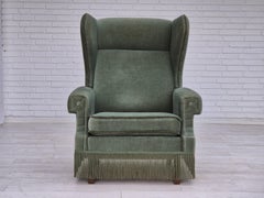 Poltrona wingback danese degli anni '70, condizioni originali, arredamento in velluto, Beeche.