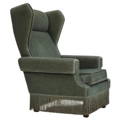 Retro 1970s, Danish wingback armchair, original condition, furniture velour, beech.