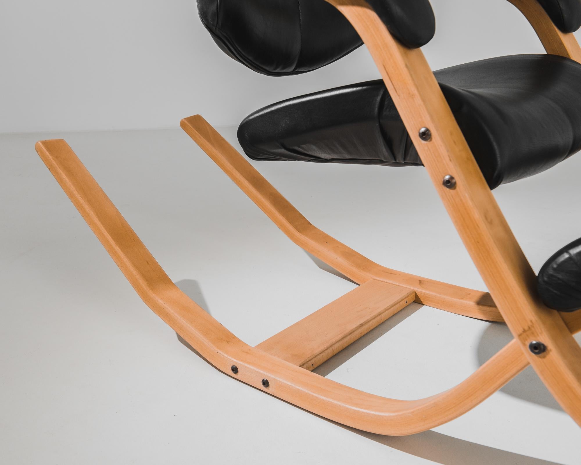 20th Century 1970s Danish Wood & Leather Rocking Chair by Peter Opsvik for Stokke