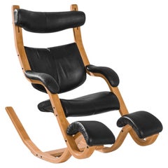 Used 1970s Danish Wood & Leather Rocking Chair by Peter Opsvik for Stokke