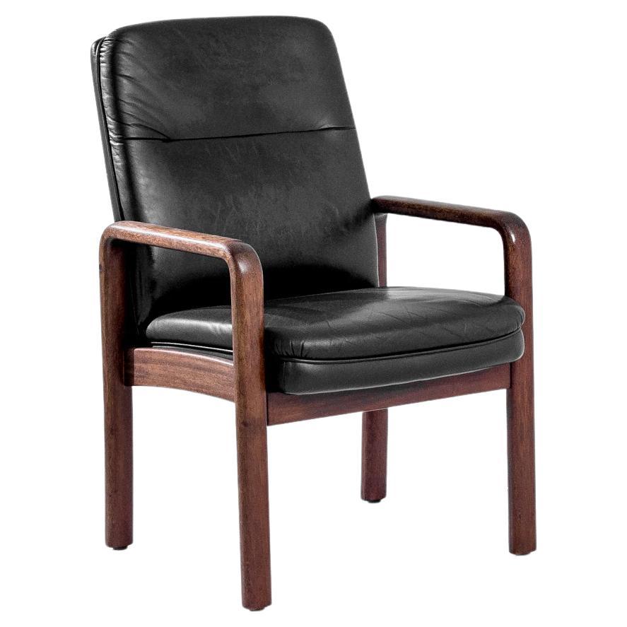1970s Danish Wooden Armchair with Leather Seat