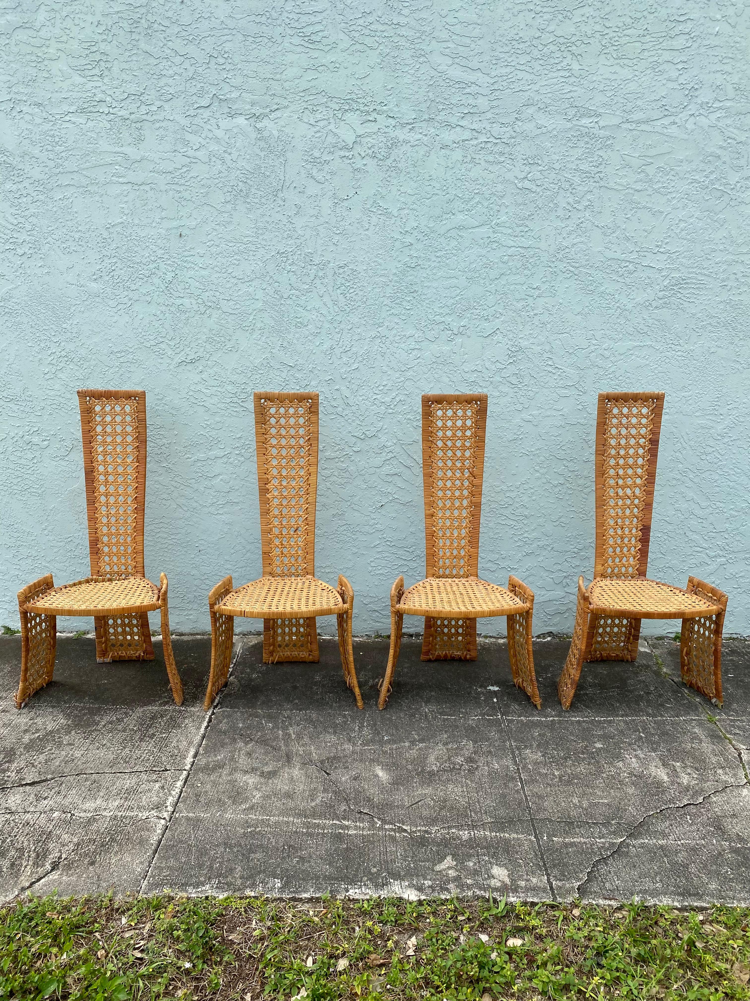 1970s Danny Ho Sculptural Rattan Dining Table and Chairs, Set of 5 For Sale 3