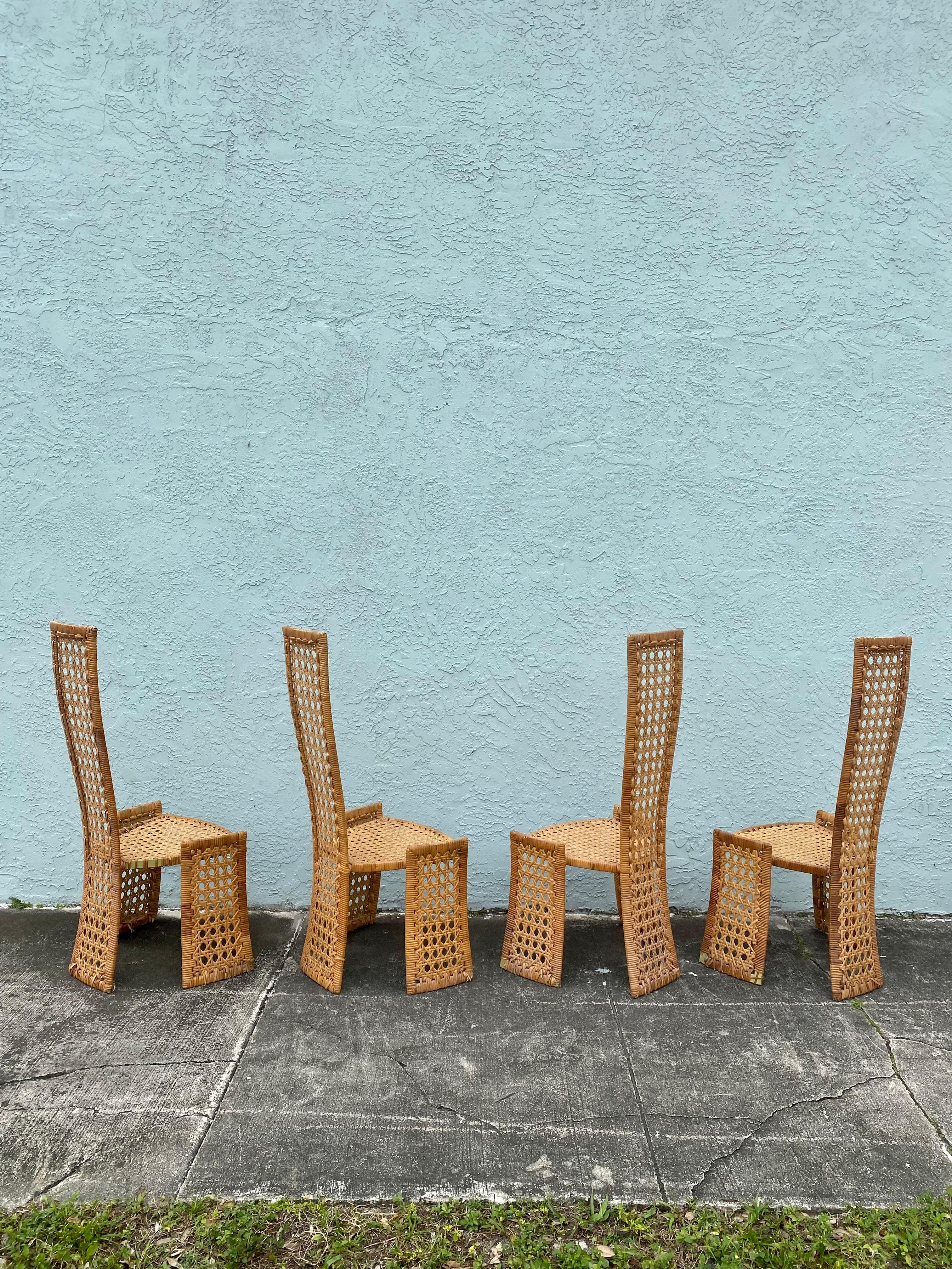 1970s Danny Ho Sculptural Rattan Dining Table and Chairs, Set of 5 For Sale 4