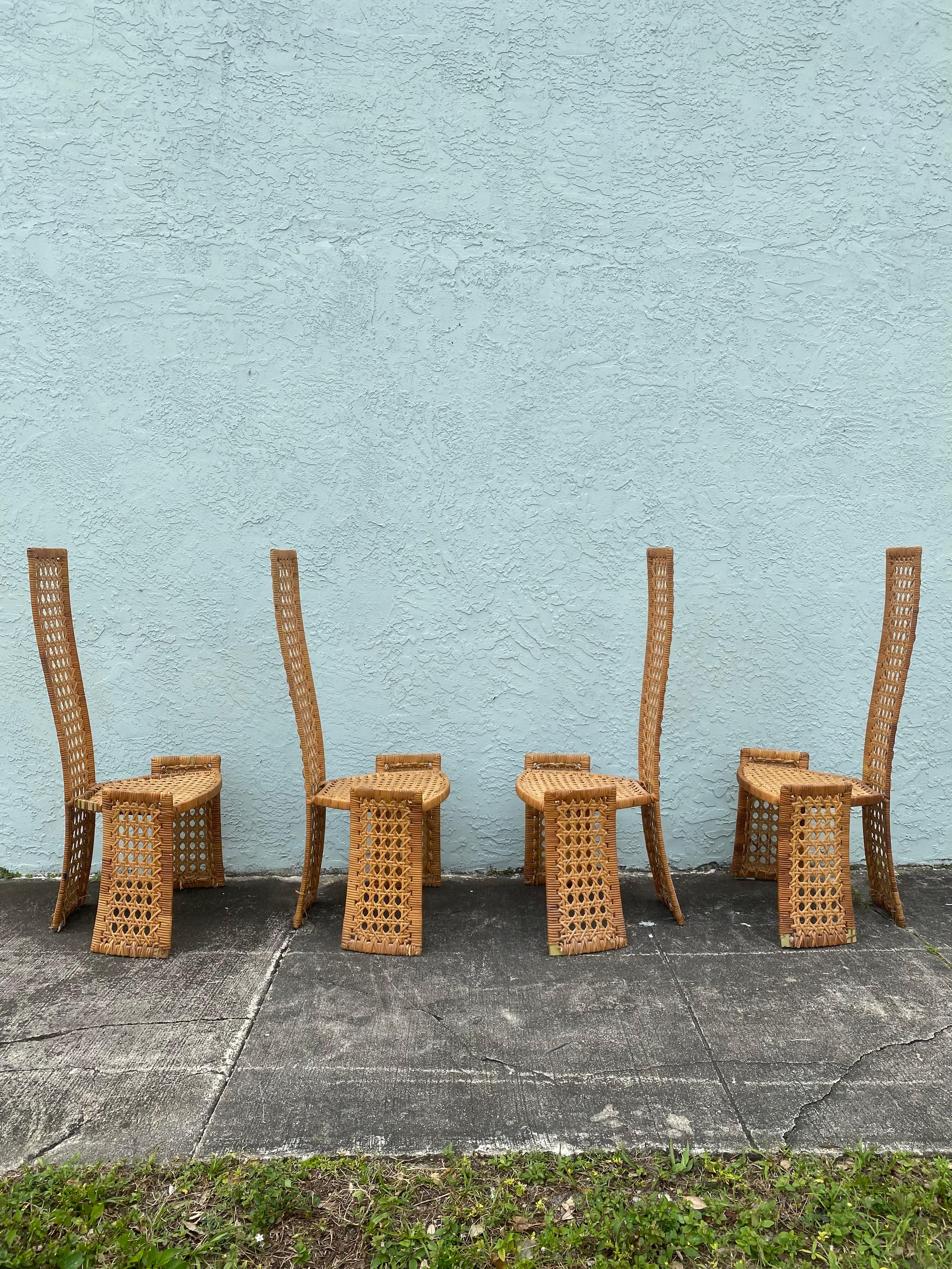 1970s Danny Ho Sculptural Rattan Dining Table and Chairs, Set of 5 For Sale 5