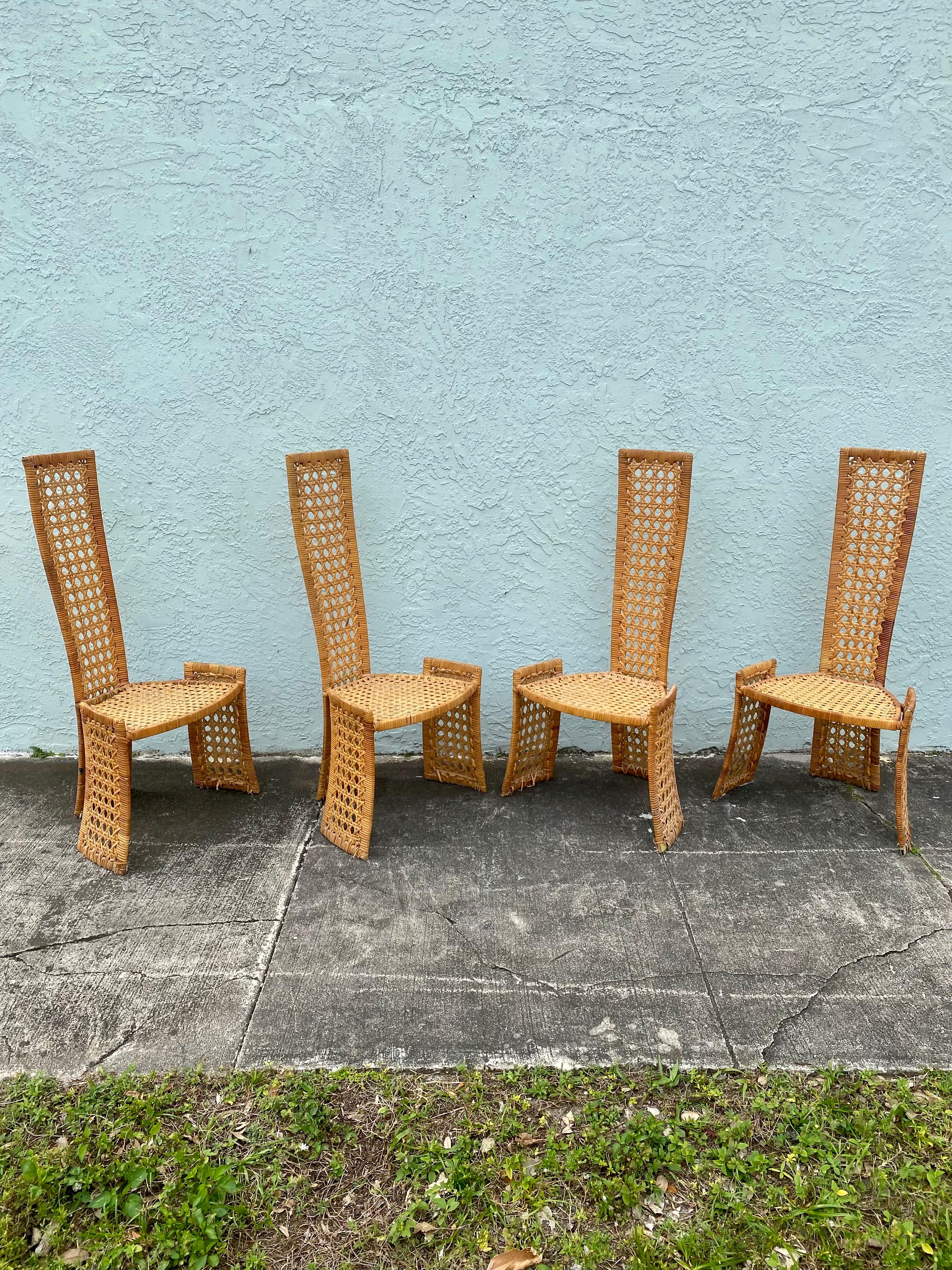 1970s Danny Ho Sculptural Rattan Dining Table and Chairs, Set of 5 For Sale 6