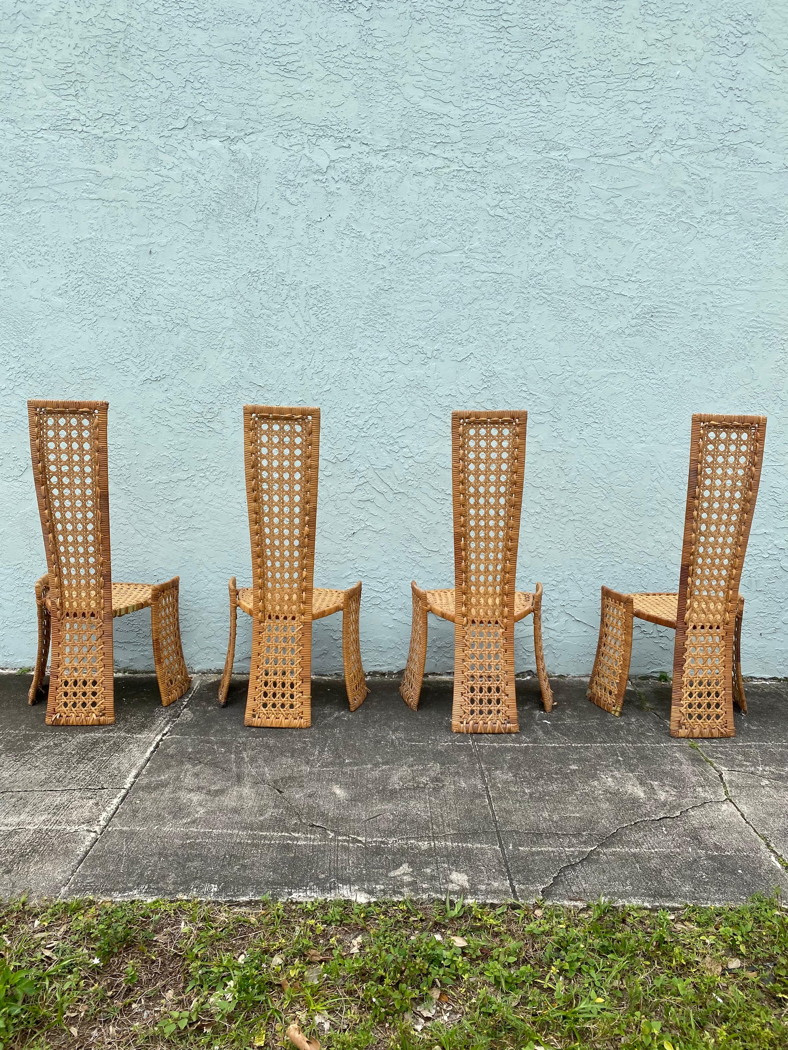 1970s Danny Ho Sculptural Rattan Dining Table and Chairs, Set of 5 For Sale 7