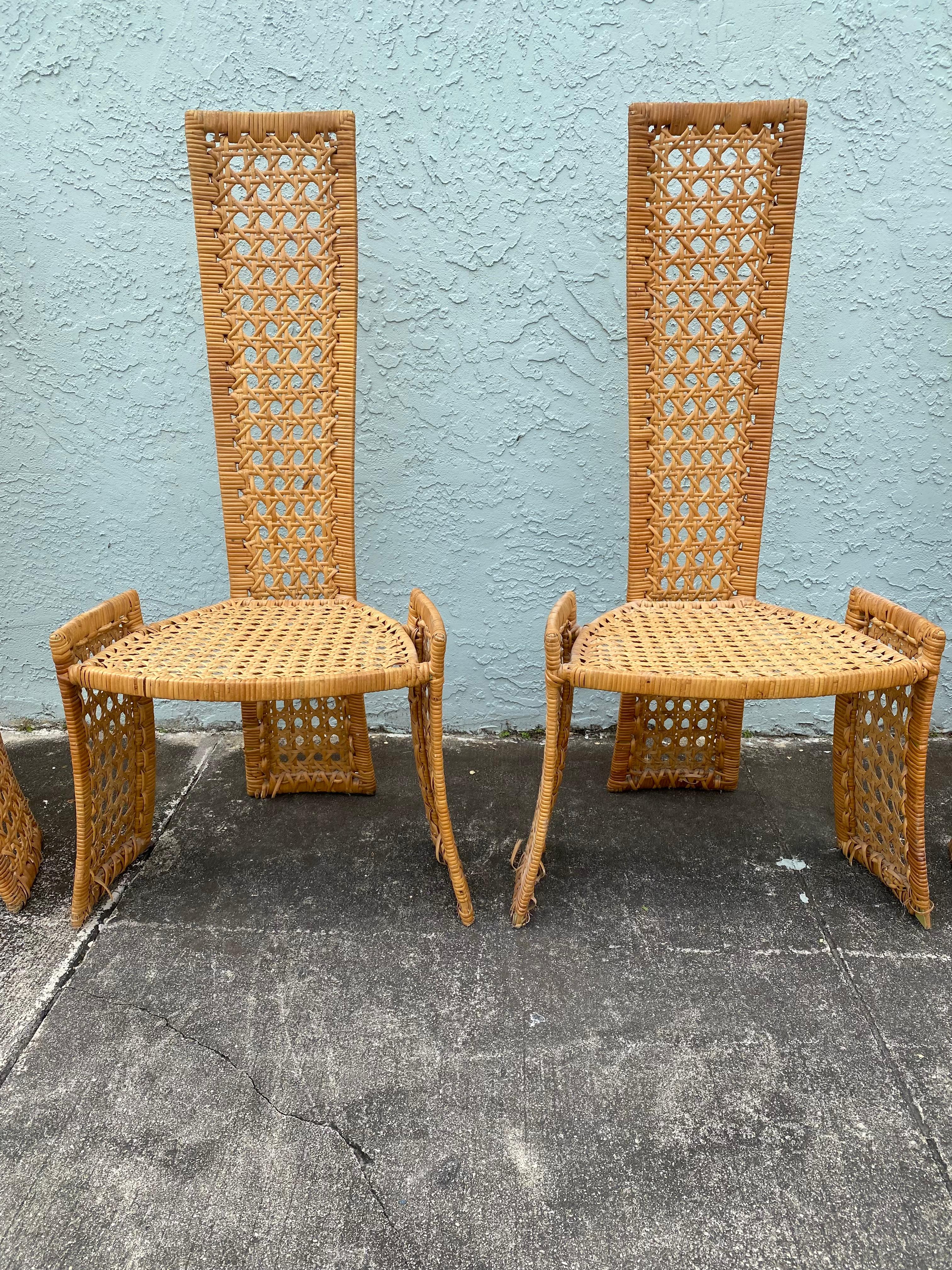 1970s Danny Ho Sculptural Rattan Dining Table and Chairs, Set of 5 For Sale 8