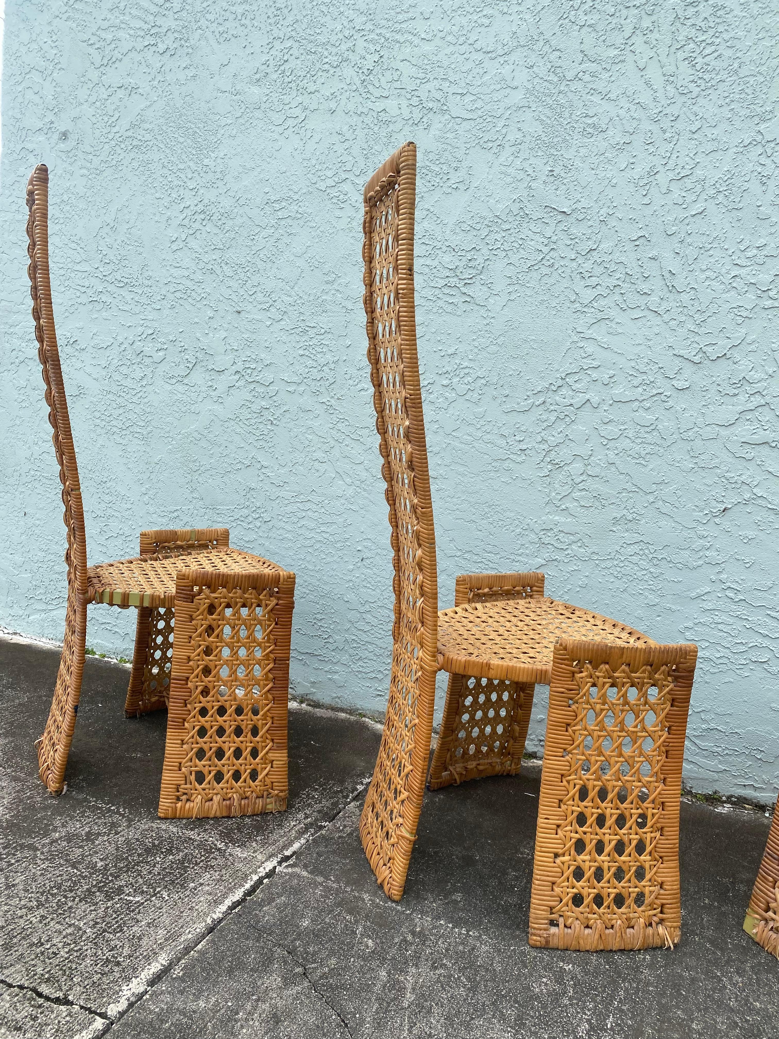 1970s Danny Ho Sculptural Rattan Dining Table and Chairs, Set of 5 For Sale 9