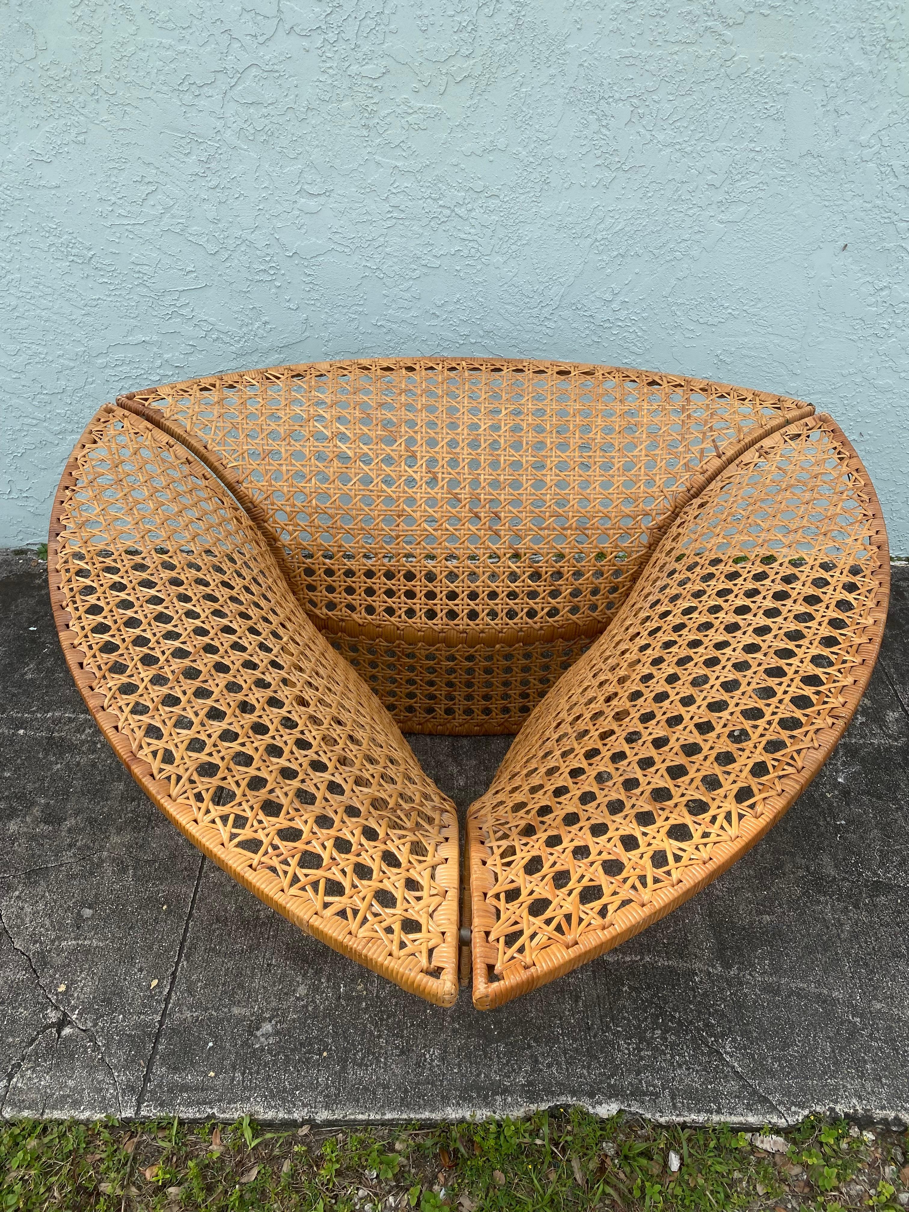 Late 20th Century 1970s Danny Ho Sculptural Rattan Dining Table and Chairs, Set of 5 For Sale