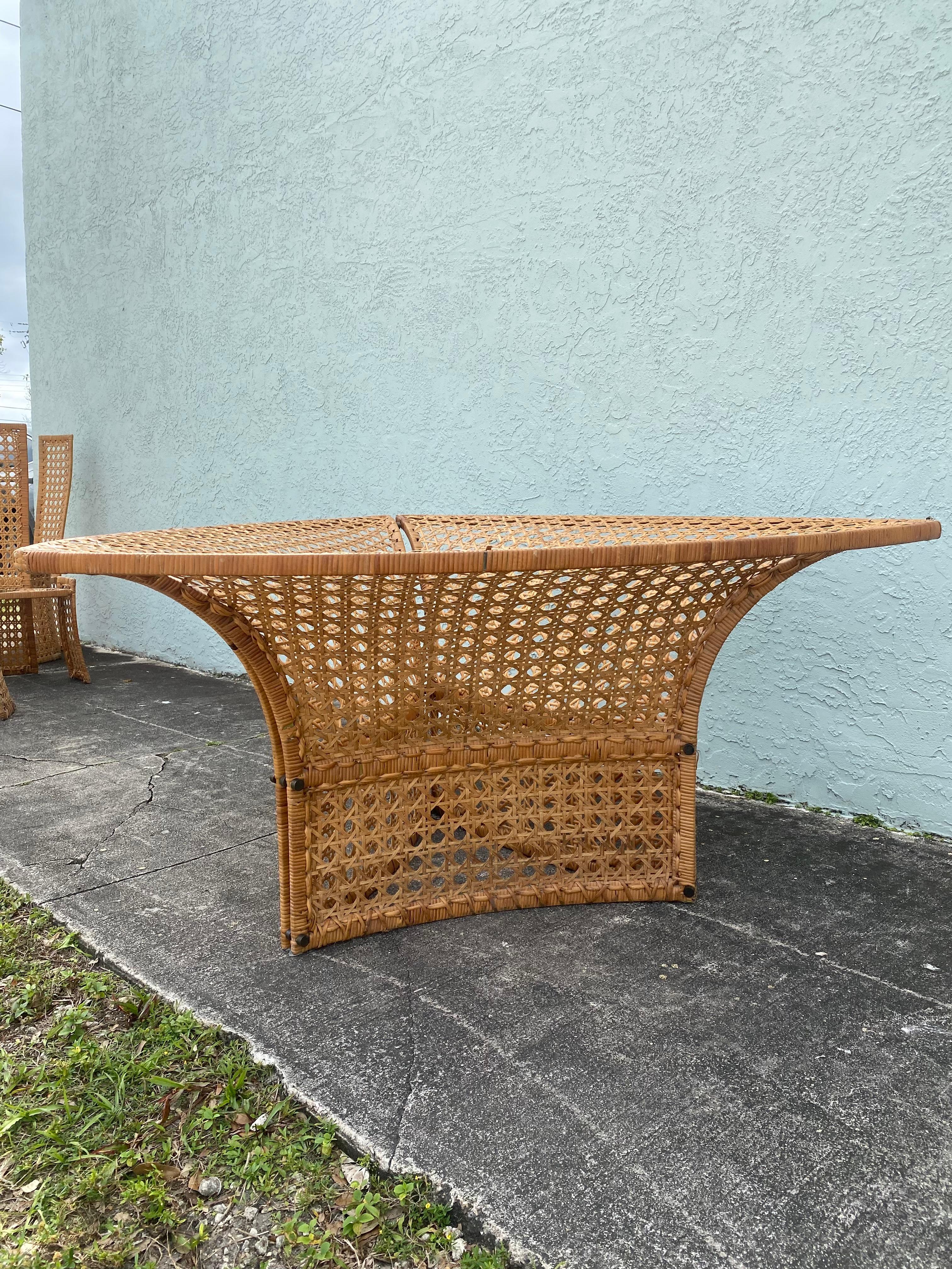 1970s Danny Ho Sculptural Rattan Dining Table and Chairs, Set of 5 For Sale 1