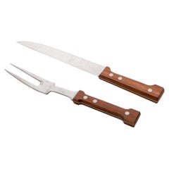 1970er Dansk Schnitzerei-Set Gunnar Cyren Besteck Messer & Gabel Schachtel Dänemark