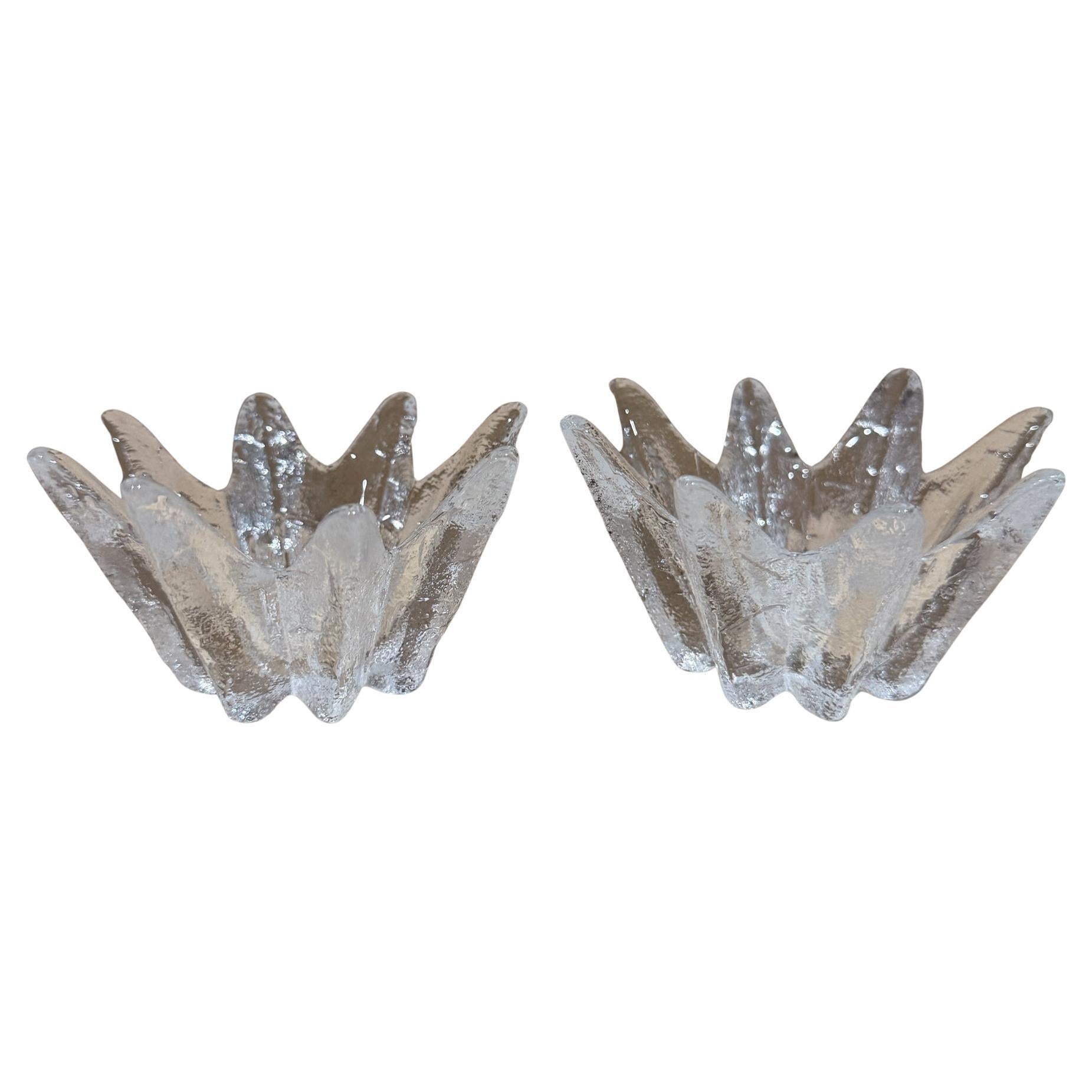 1970s Dansk Star Shaped Glass Candle Holder Pair