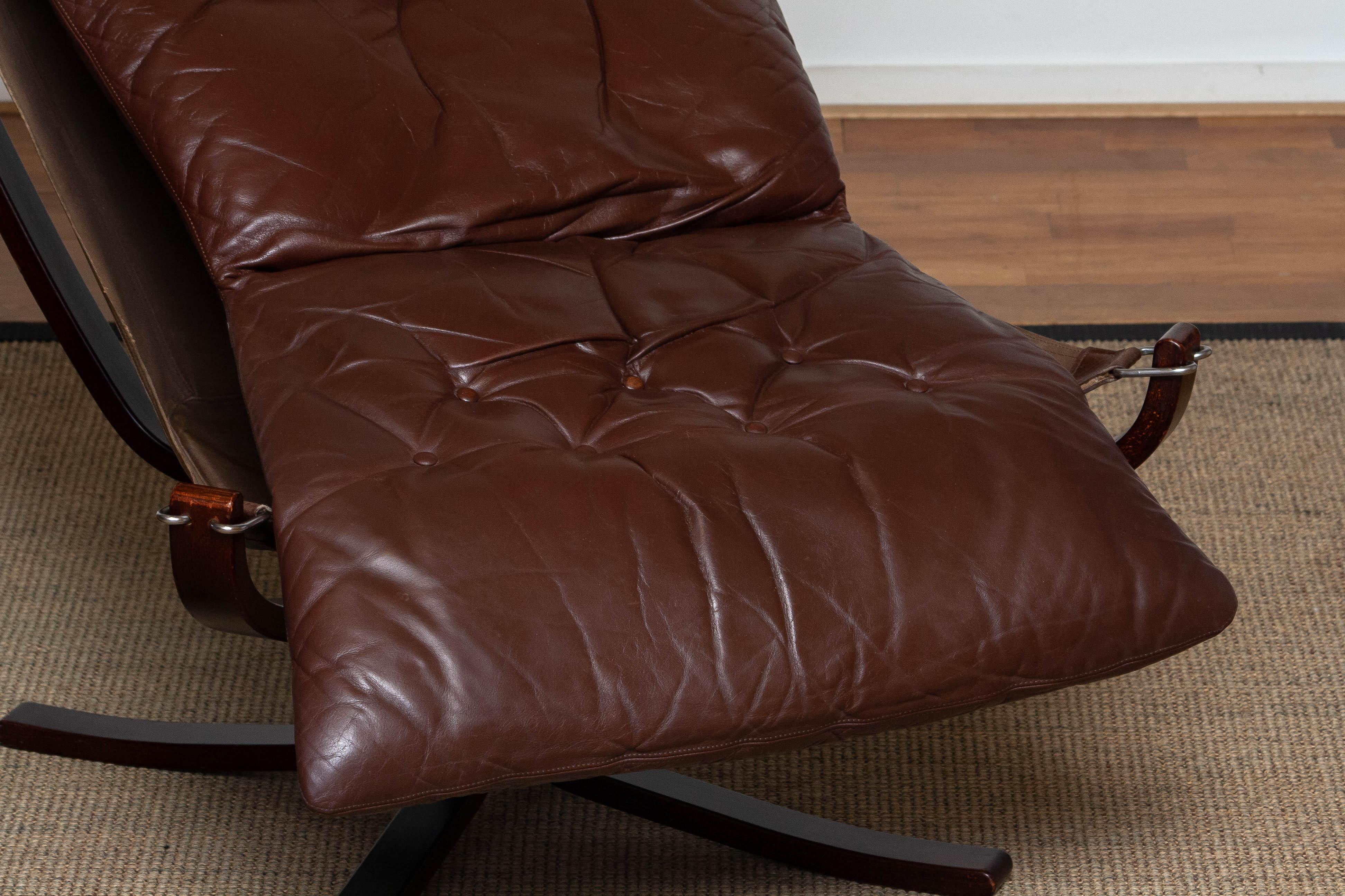 1970's Dark Brown Leather 'Falcon' Highback Chair and Ottoman by Sigurd Ressell  4