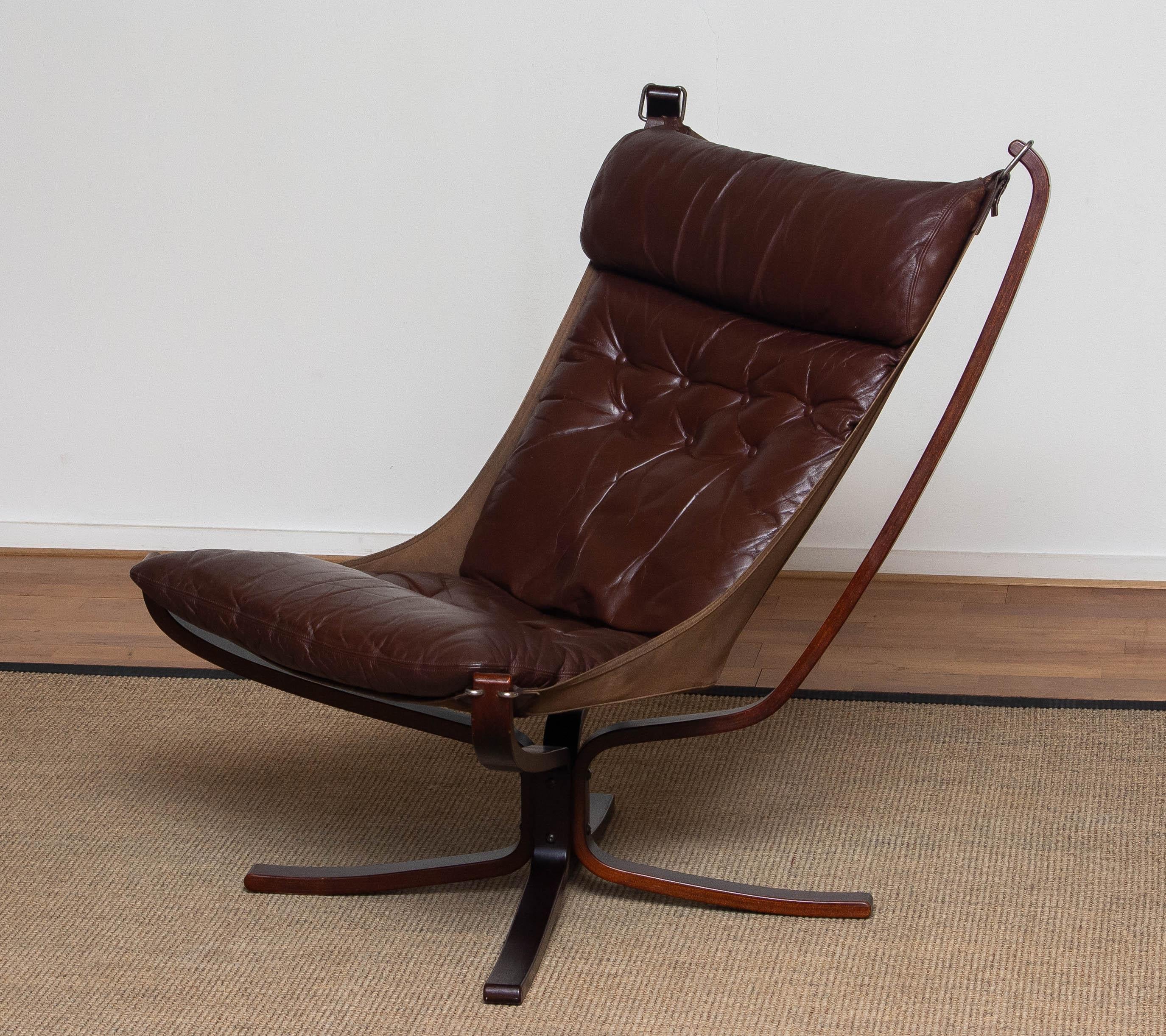 Late 20th Century 1970's Dark Brown Leather 'Falcon' Highback Chair and Ottoman by Sigurd Ressell 