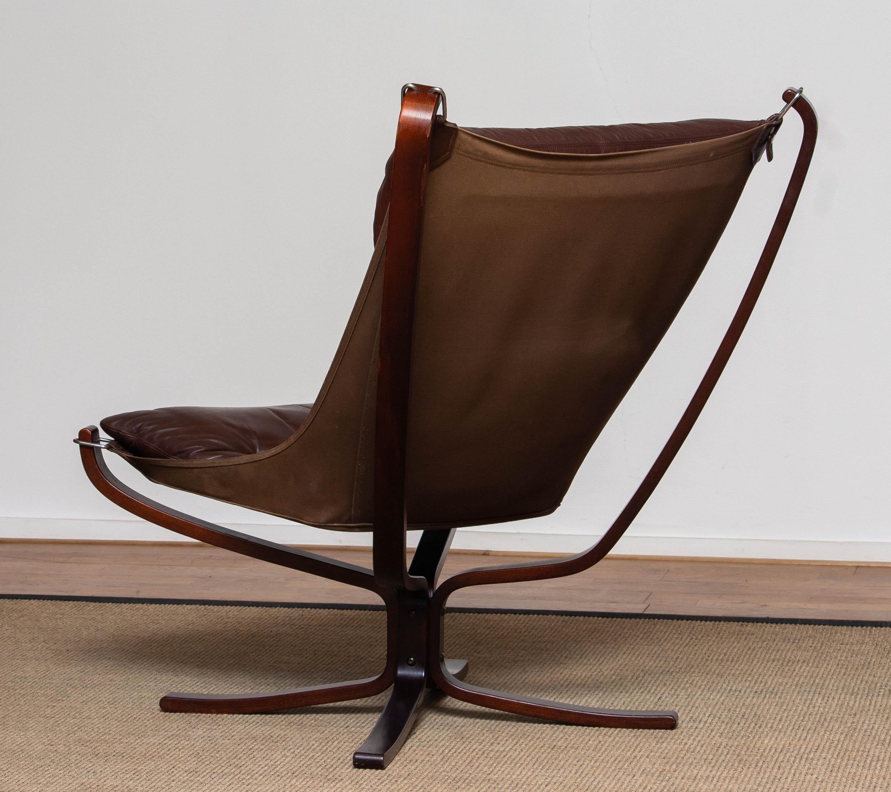 1970's Dark Brown Leather 'Falcon' Highback Chair and Ottoman by Sigurd Ressell  1