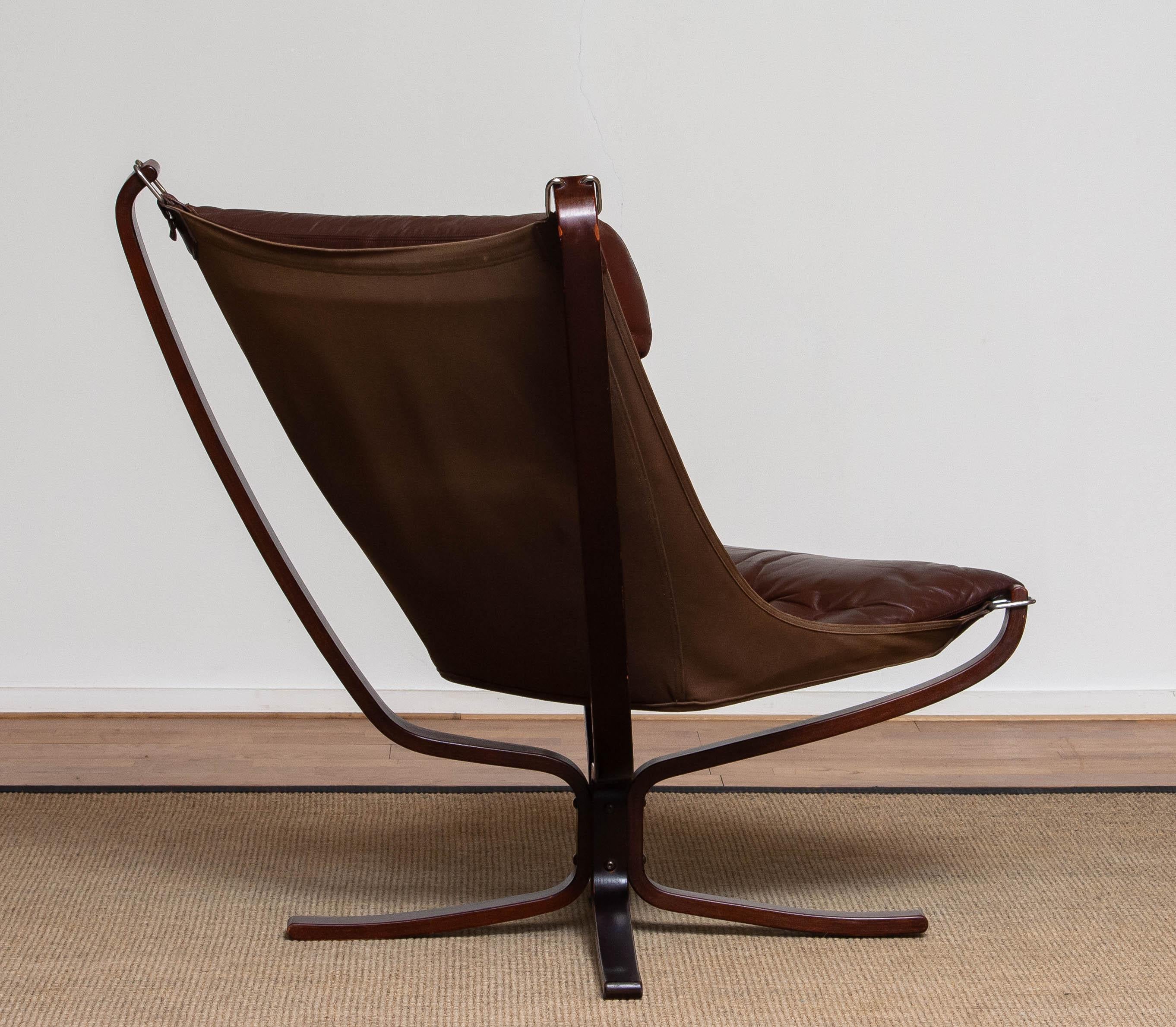 1970's Dark Brown Leather 'Falcon' Highback Chair and Ottoman by Sigurd Ressell  2