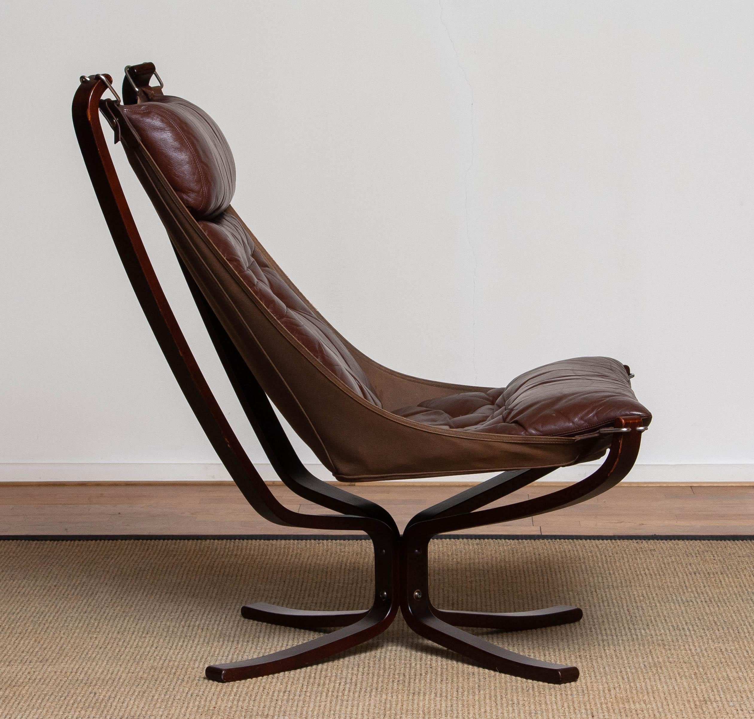 1970s  Brown Leather Falcon Highback Lounge Chair by Sigurd Ressell for Vatne 4