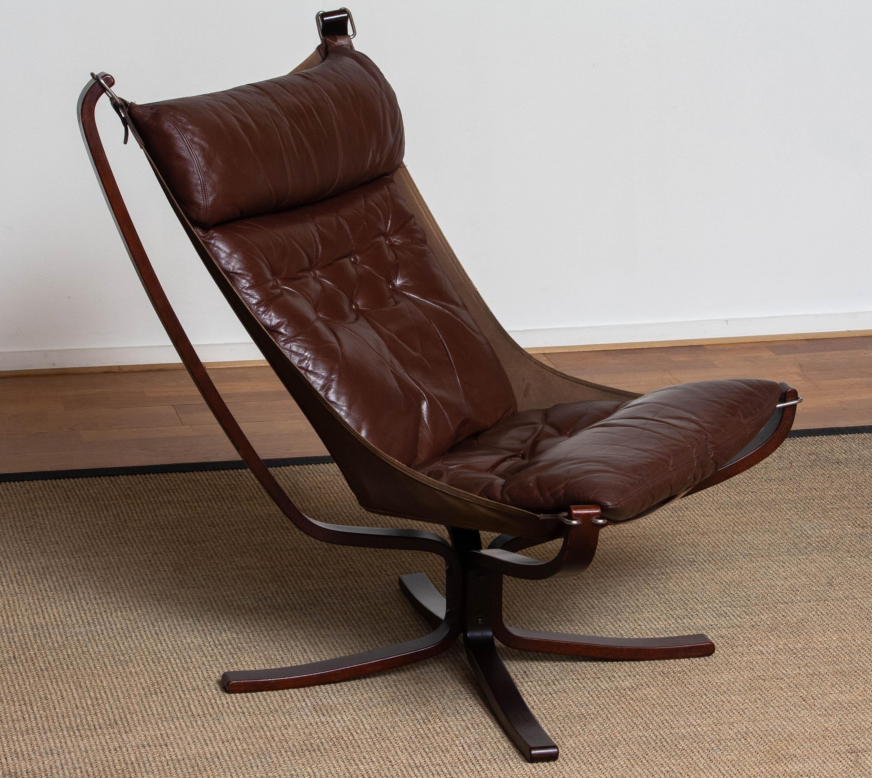 Norwegian 1970s  Brown Leather Falcon Highback Lounge Chair by Sigurd Ressell for Vatne