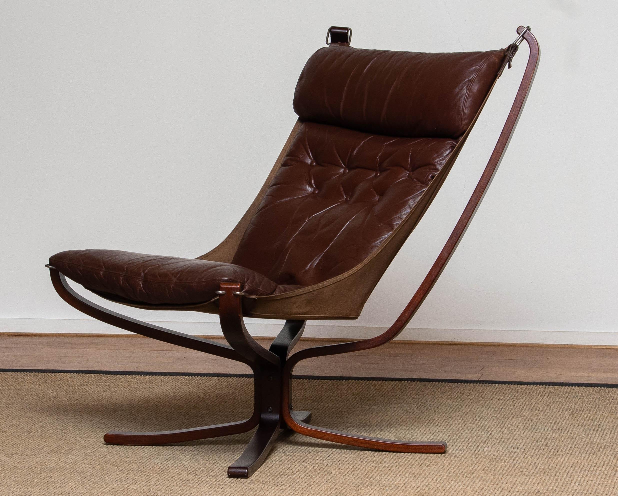 Late 20th Century 1970s  Brown Leather Falcon Highback Lounge Chair by Sigurd Ressell for Vatne