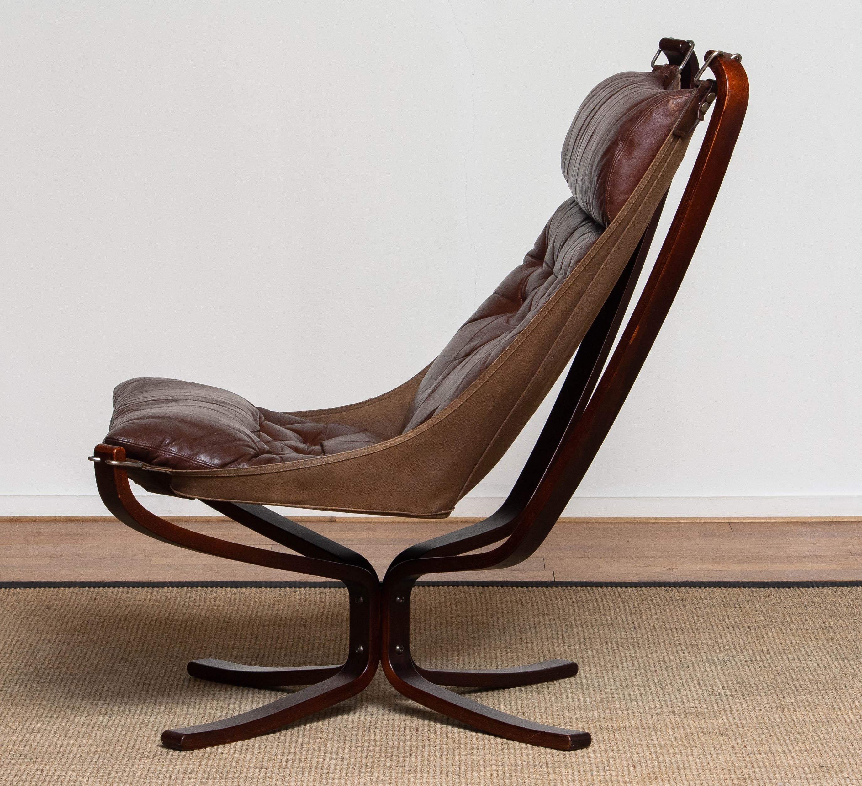 1970s  Brown Leather Falcon Highback Lounge Chair by Sigurd Ressell for Vatne 1