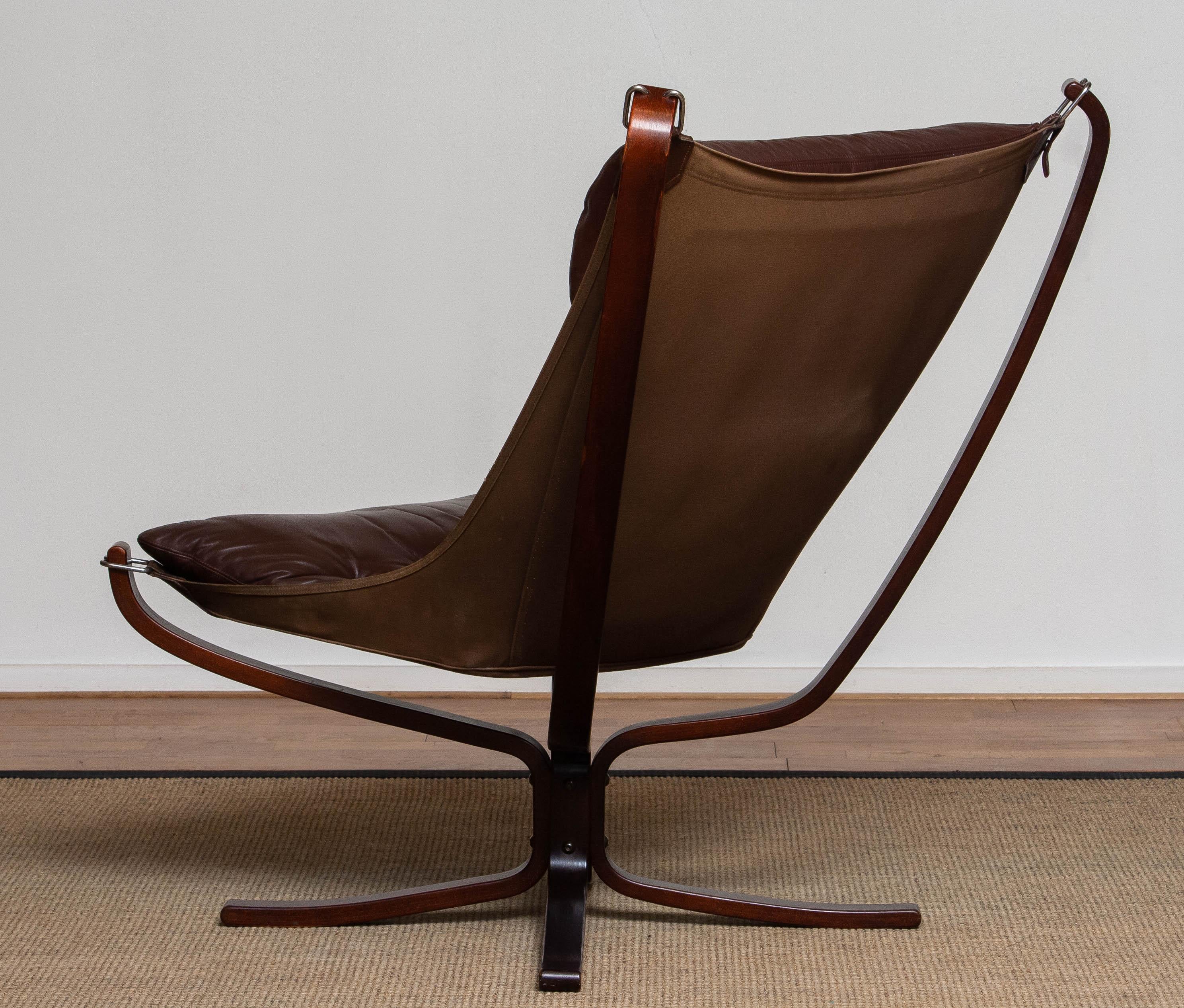 1970s  Brown Leather Falcon Highback Lounge Chair by Sigurd Ressell for Vatne 2