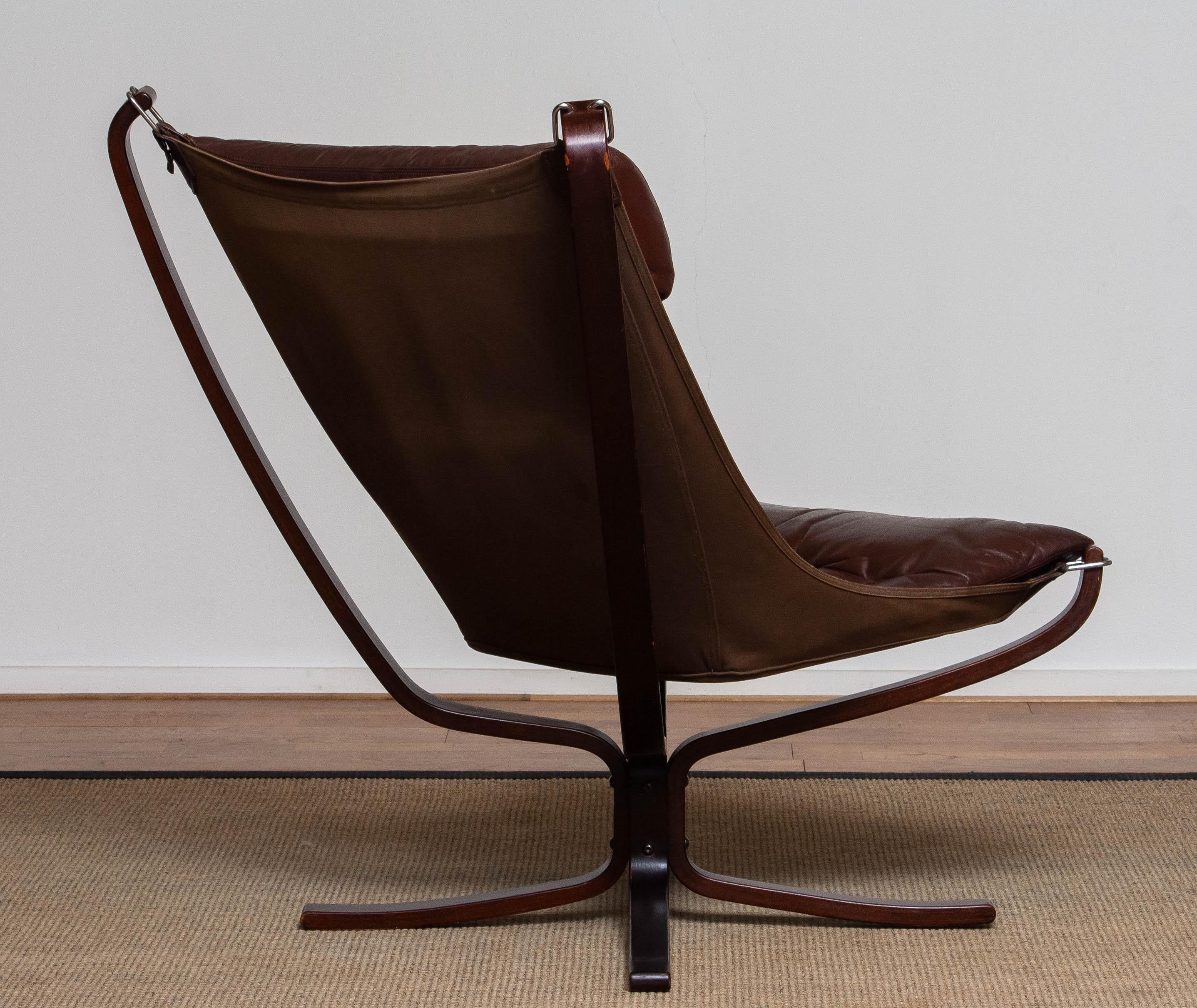 1970s  Brown Leather Falcon Highback Lounge Chair by Sigurd Ressell for Vatne 3