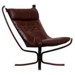 1970s Dark Brown Leather Falcon Highback Lounge Chair by Sigurd Ressel for Vatne