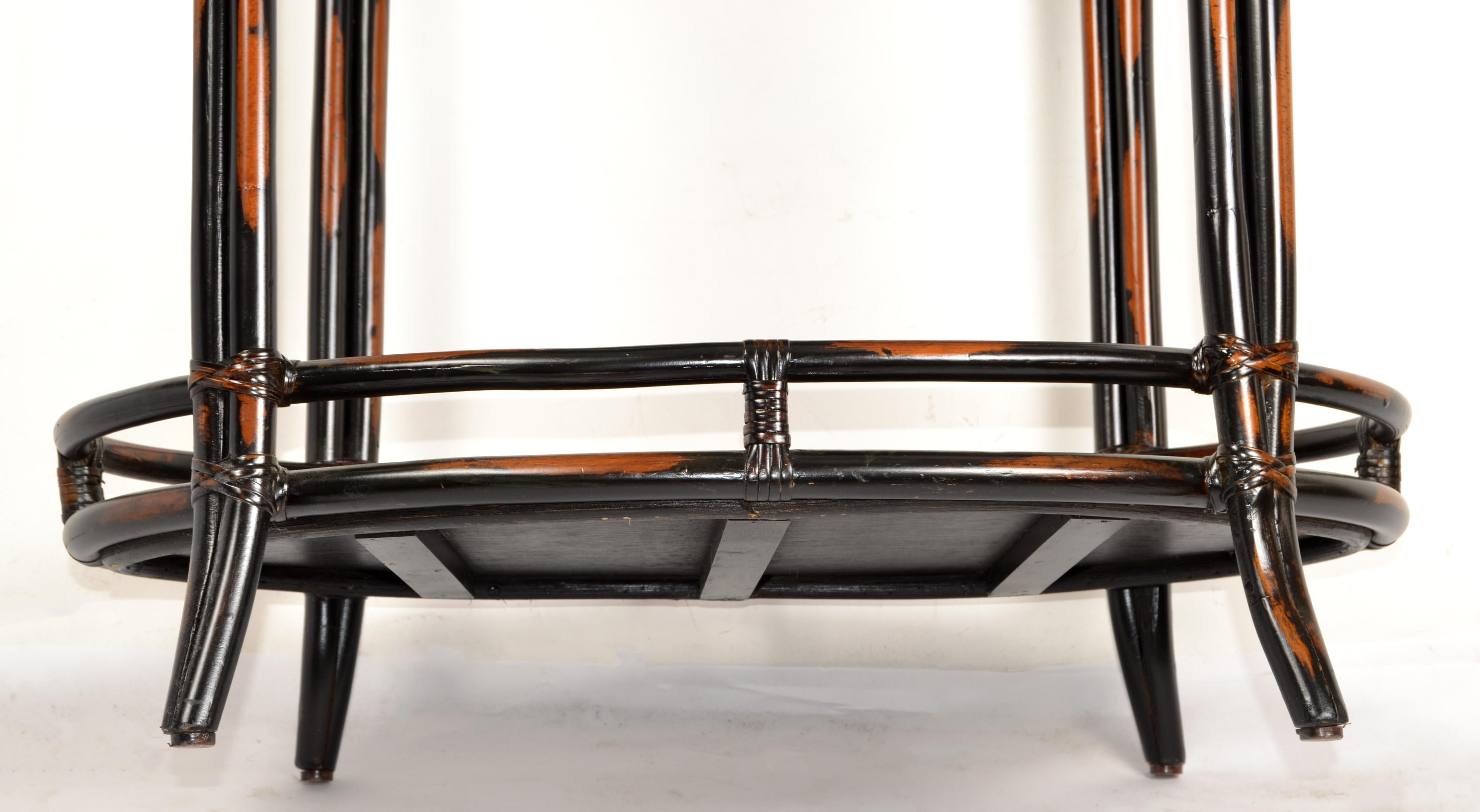 1970s Dark Brown McGuire Style Two-Tier Tray Table Kitchen Cart, Serving Stand For Sale 2