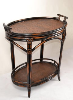1970s Dark Brown McGuire Style Two-Tier Tray Table Kitchen Cart, Serving Stand