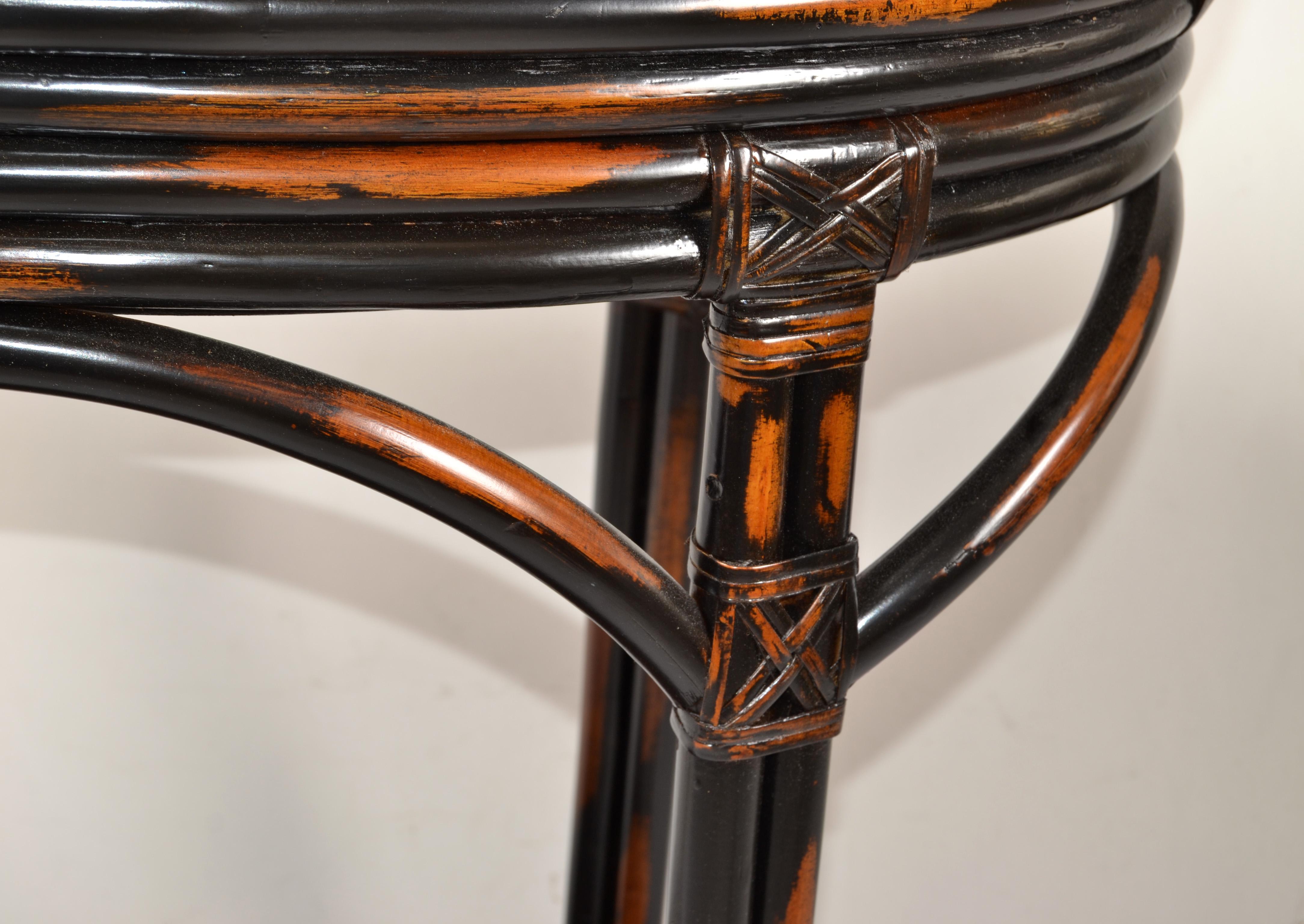 Bamboo 1970s Dark Brown McGuire Style Two-Tier Tray Table Kitchen Cart, Serving Stand For Sale