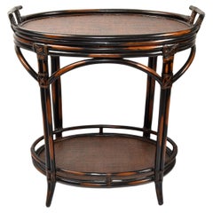 Vintage 1970s Dark Brown McGuire Style Two-Tier Tray Table Kitchen Cart, Serving Stand