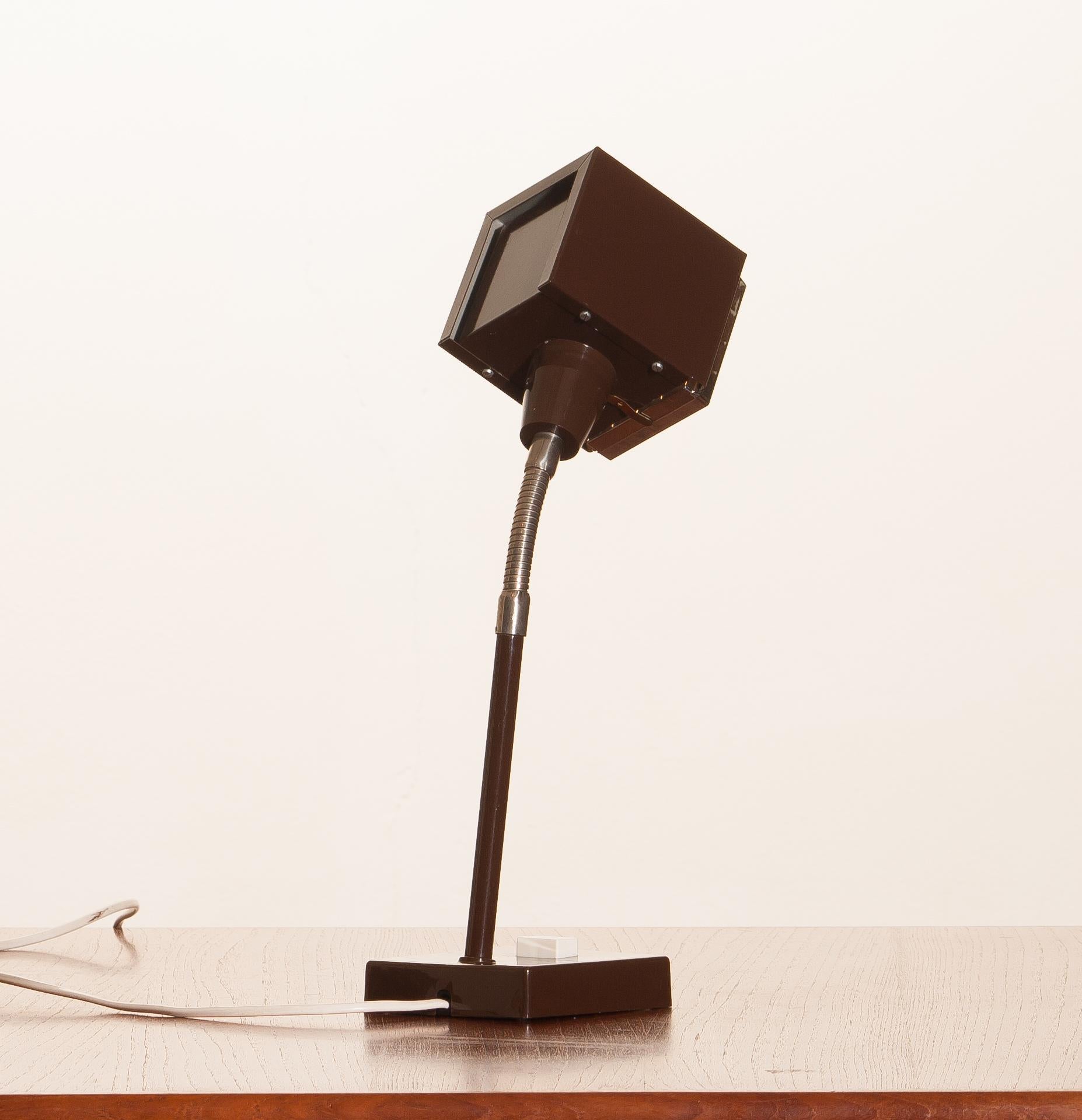 1970s, Dark Brown Metal, Desk Lamp 