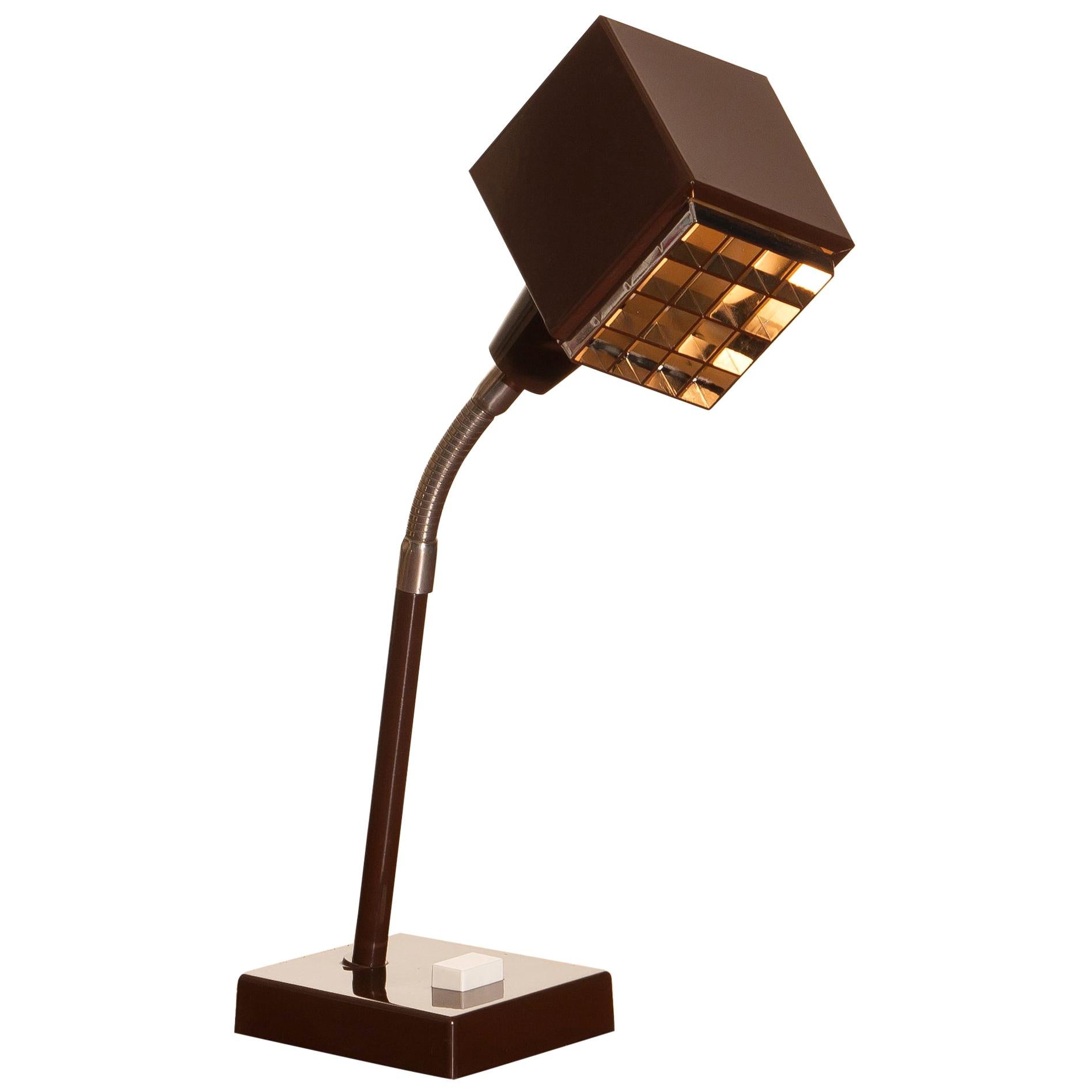 1970s, Dark Brown Metal, Desk Lamp "the Cube" by Hans-Anne Jakobsson for Elidus