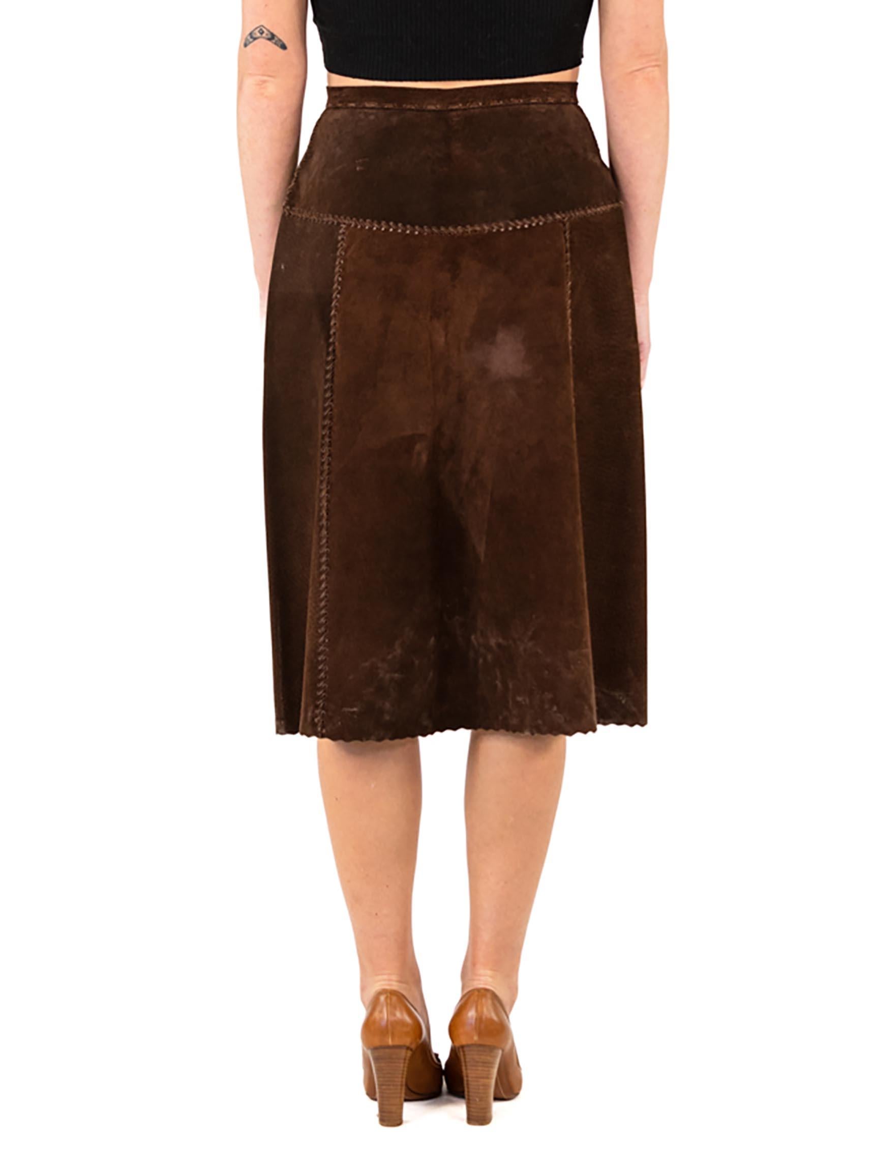 1970S Dark Chocolate Brown Suede Skirt With Snaps 3