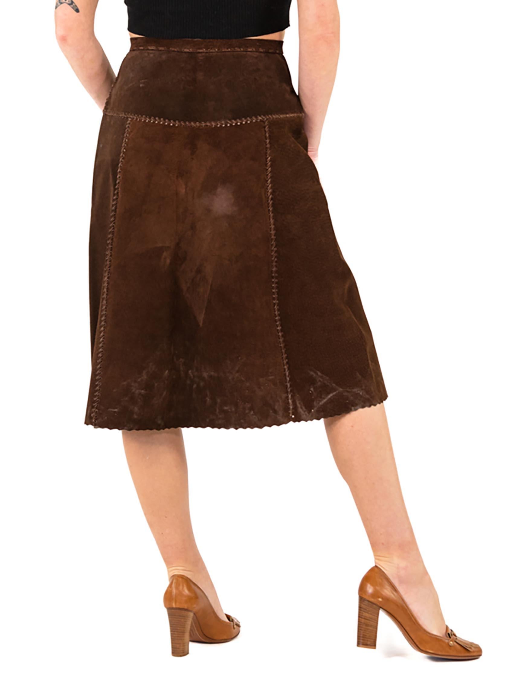 1970S Dark Chocolate Brown Suede Skirt With Snaps 4