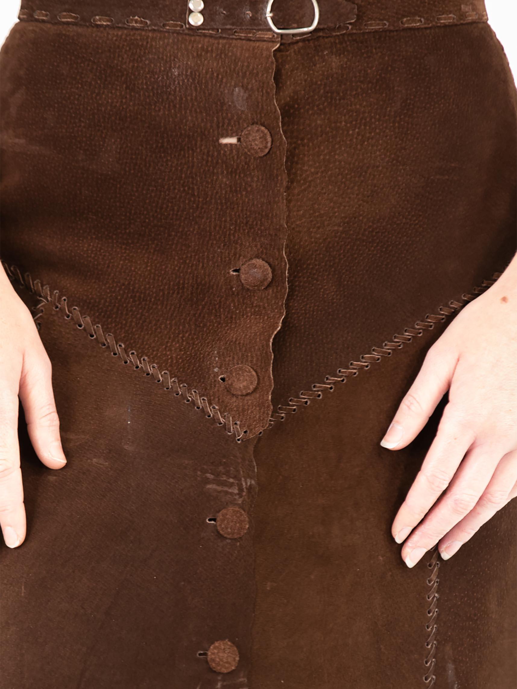 1970S Dark Chocolate Brown Suede Skirt With Snaps 6