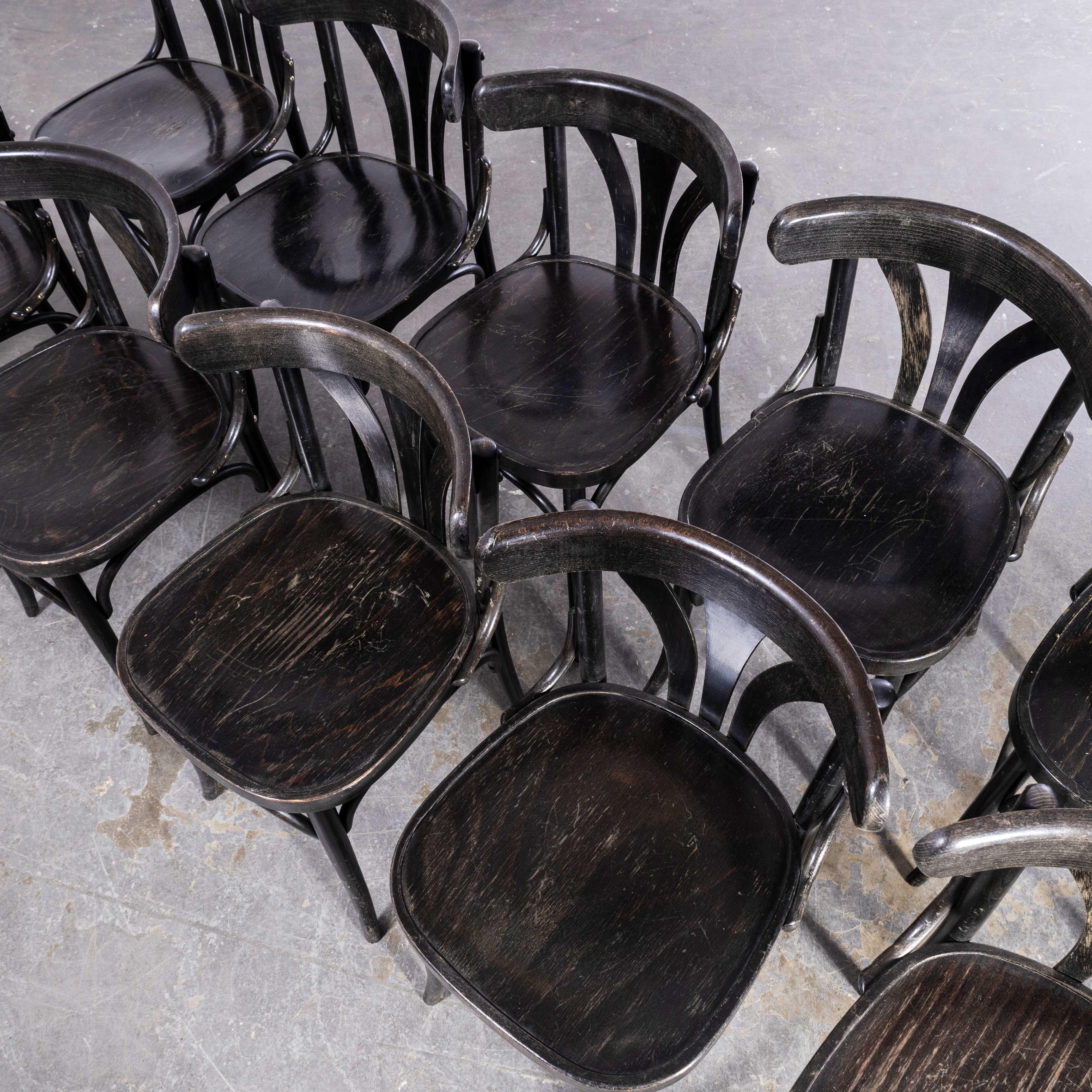 1970s Dark Ebonized Bentwood Dining Chair, Set of Ten 4