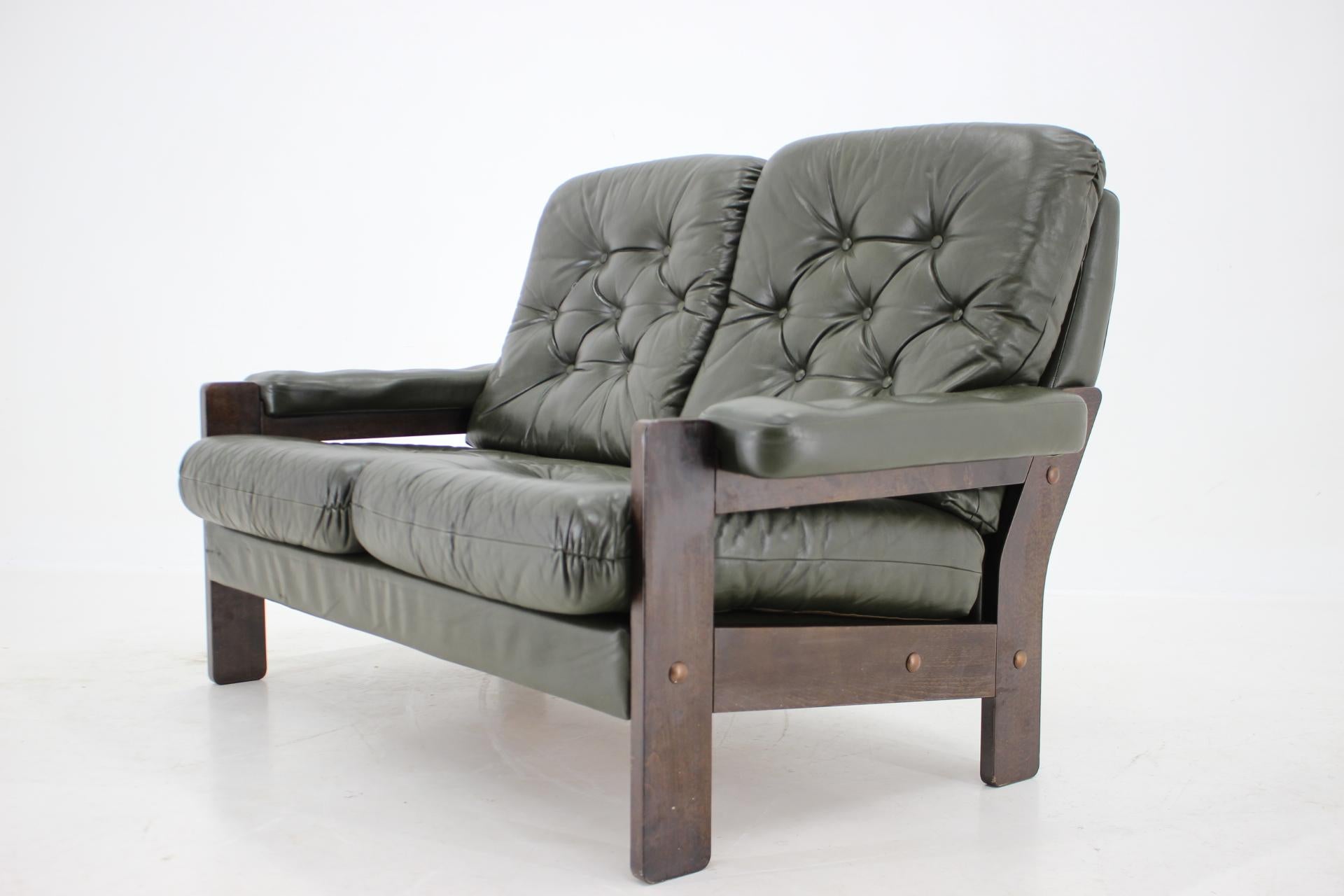 Mid-Century Modern 1970s Dark Green Leather 2-Seater Sofa, Denmark