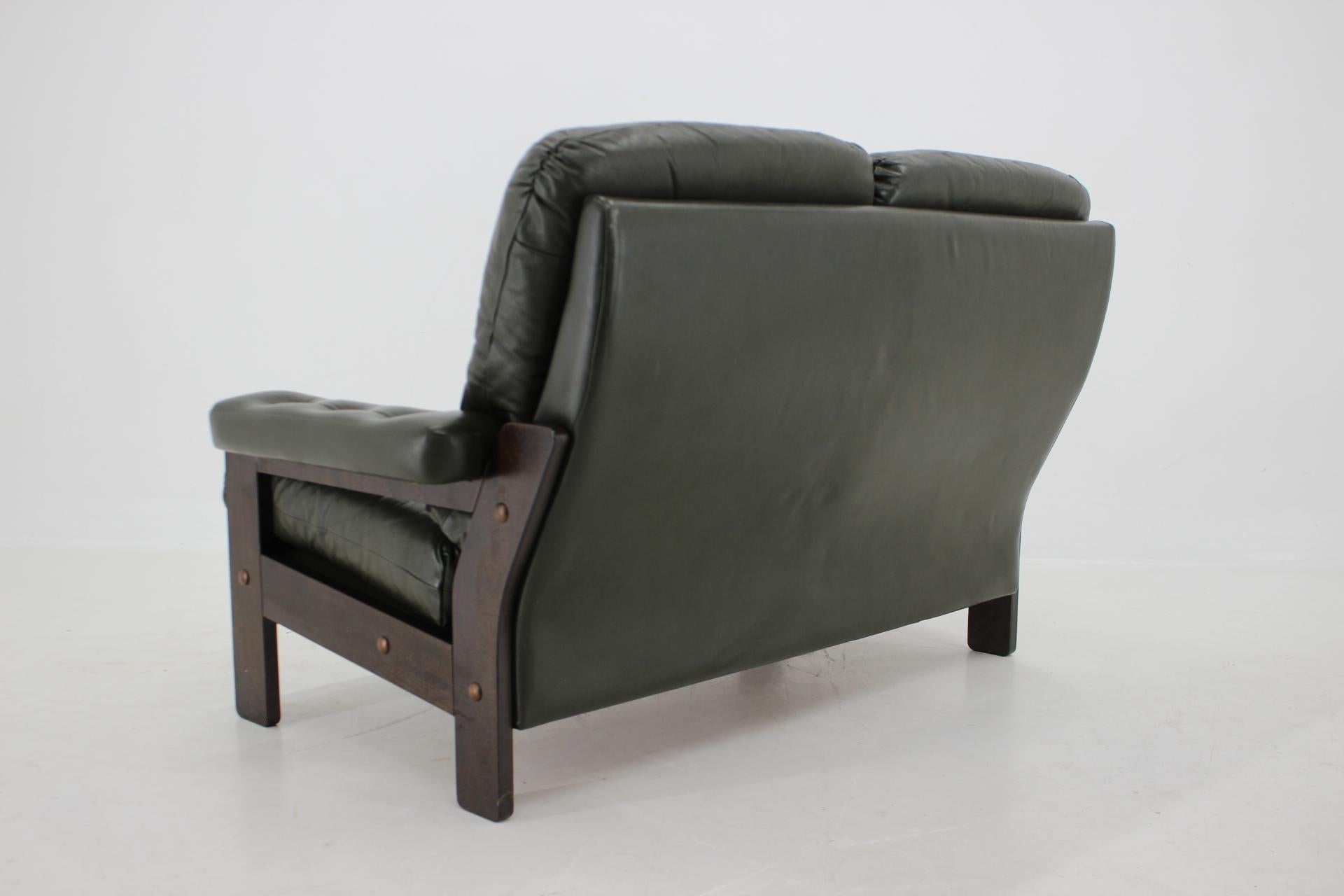 Danish 1970s Dark Green Leather 2-Seater Sofa, Denmark