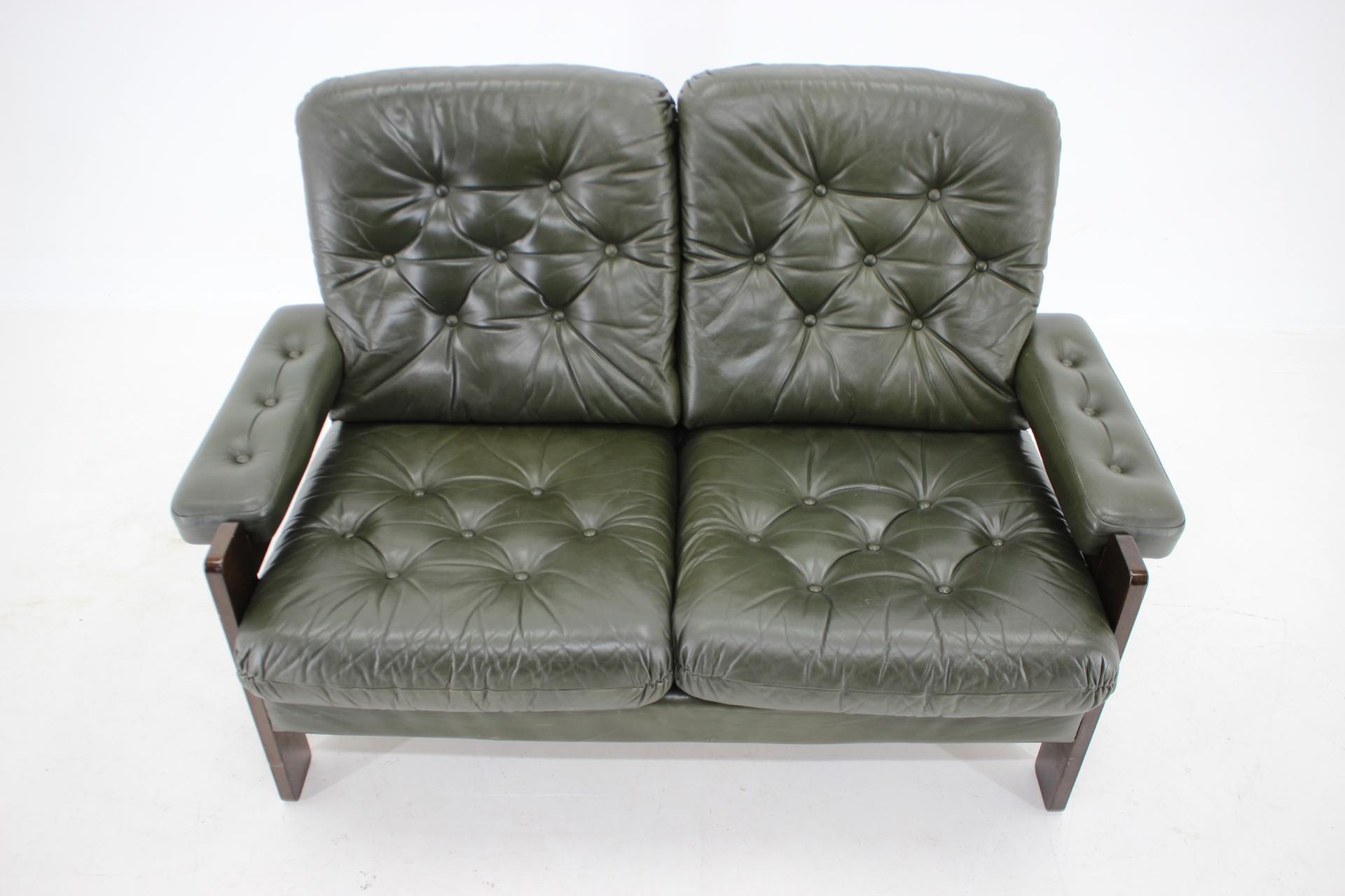 Late 20th Century 1970s Dark Green Leather 2-Seater Sofa, Denmark