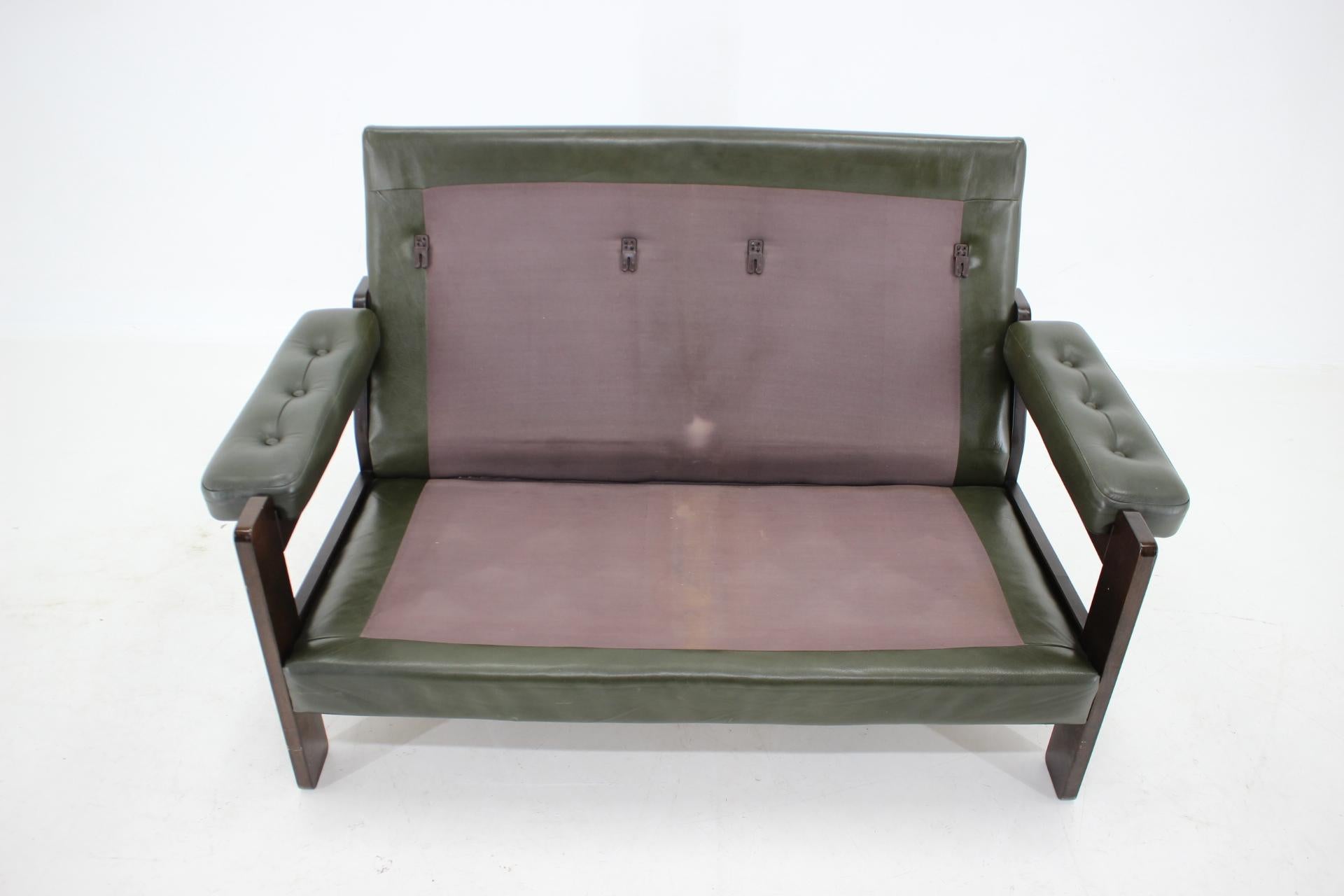 1970s Dark Green Leather 2-Seater Sofa, Denmark 1