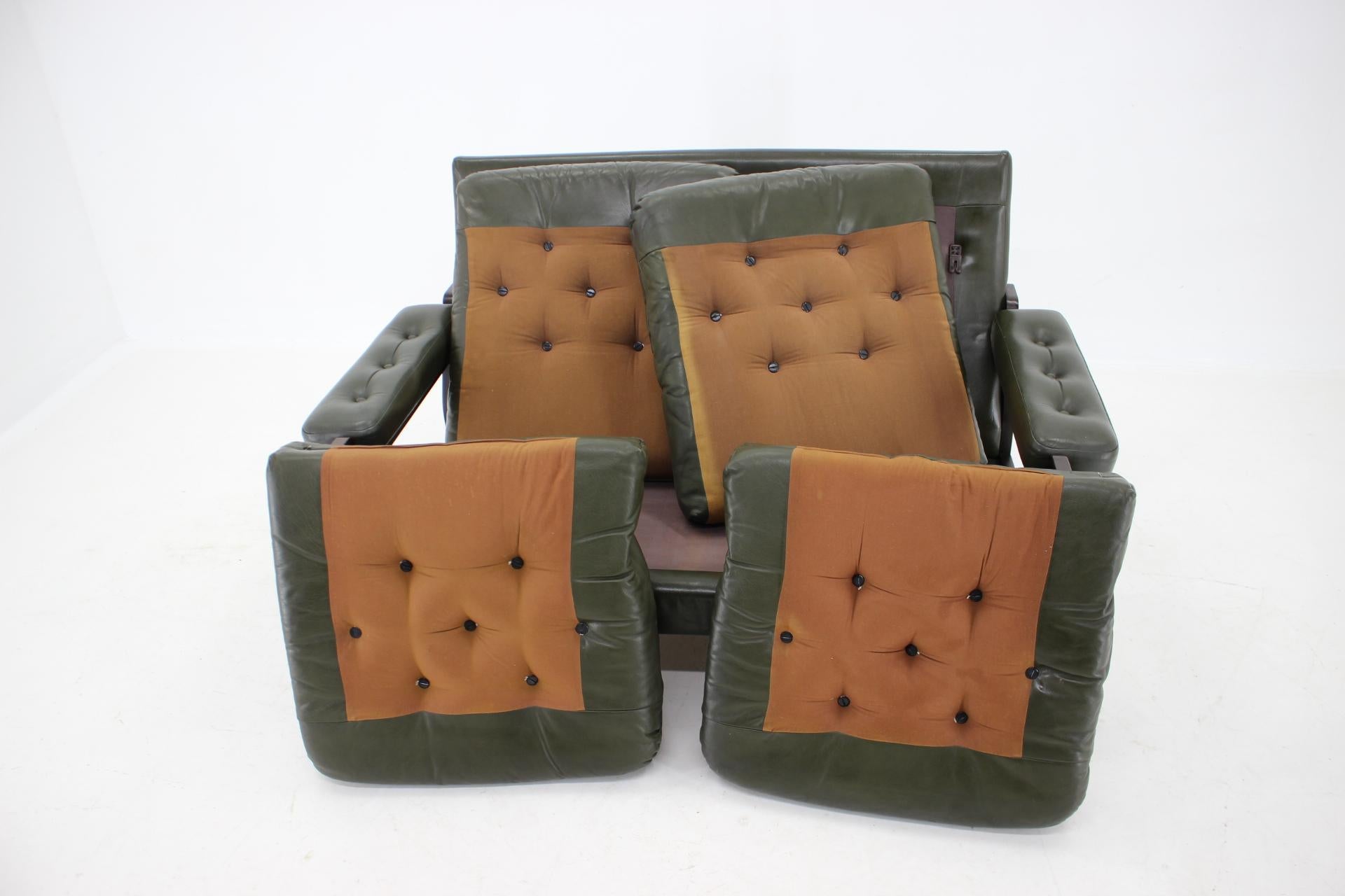 1970s Dark Green Leather 2-Seater Sofa, Denmark 2