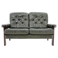 1970s Dark Green Leather 2-Seater Sofa, Denmark