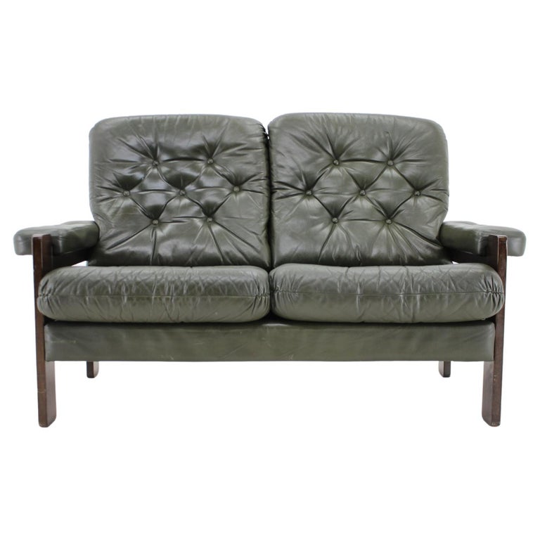 Dunkelgrünes 2SitzerSofa aus Leder, Dänemark, 1970er Jahre im Angebot