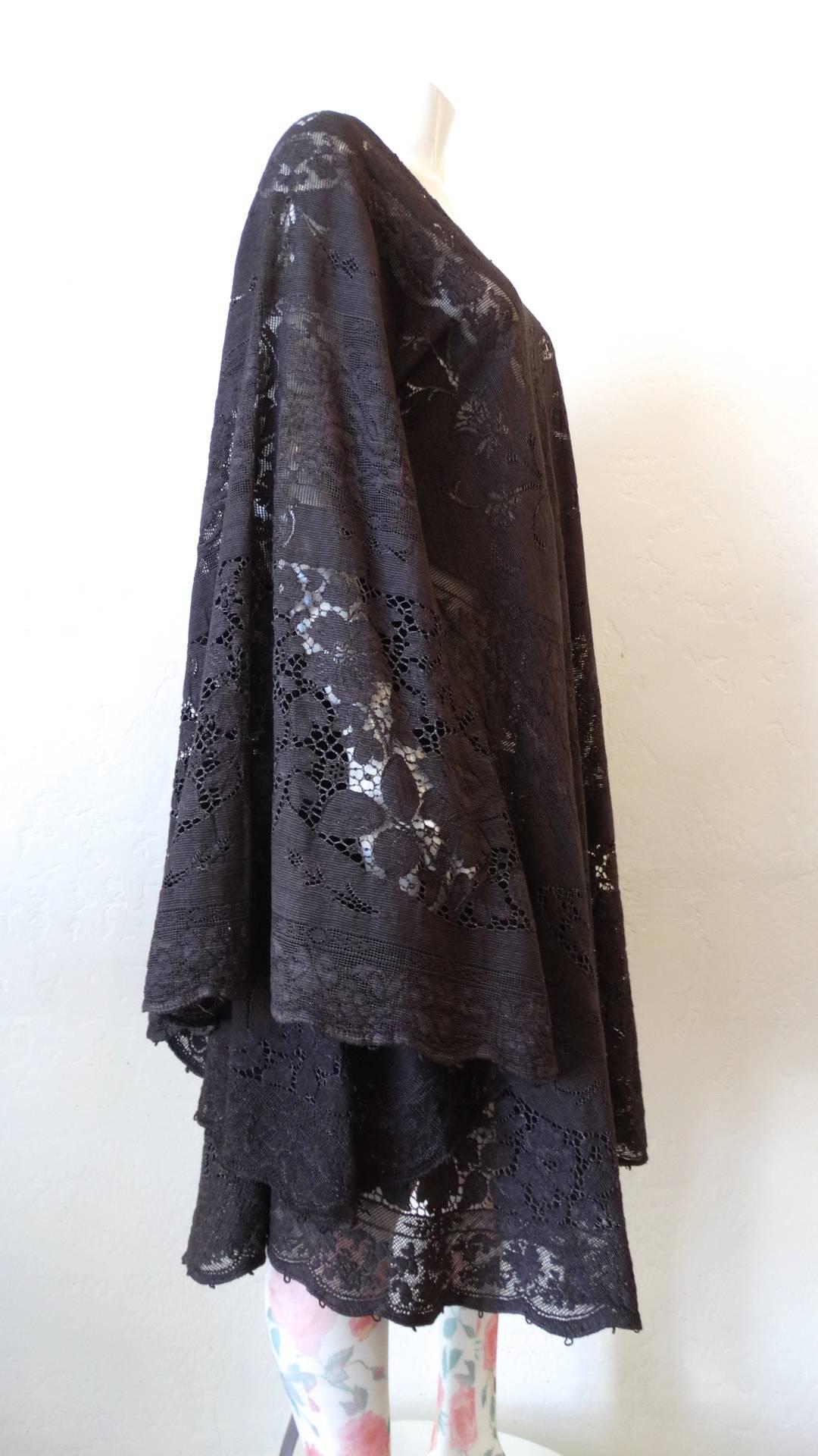 1970s Dark Grey Lace Angel Wing Dress 6