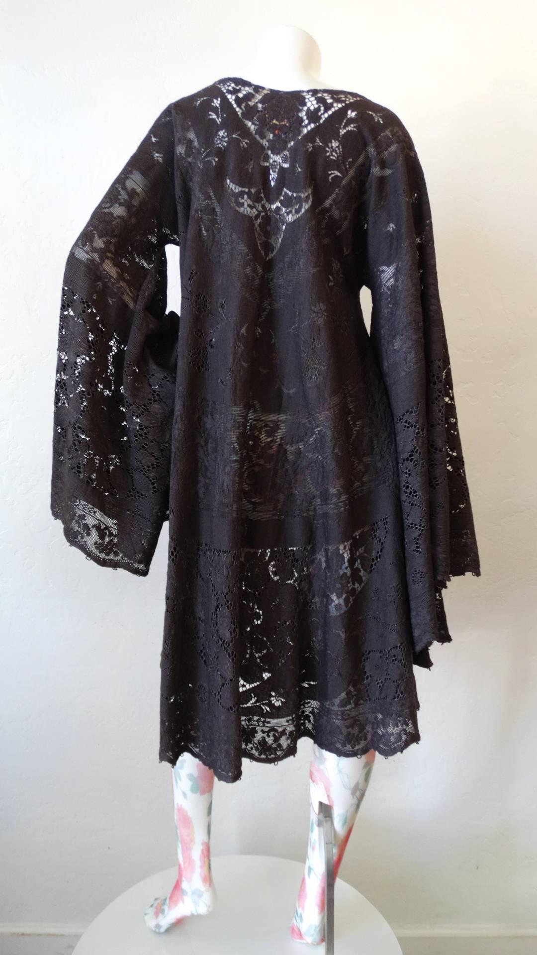 1970s Dark Grey Lace Angel Wing Dress 7