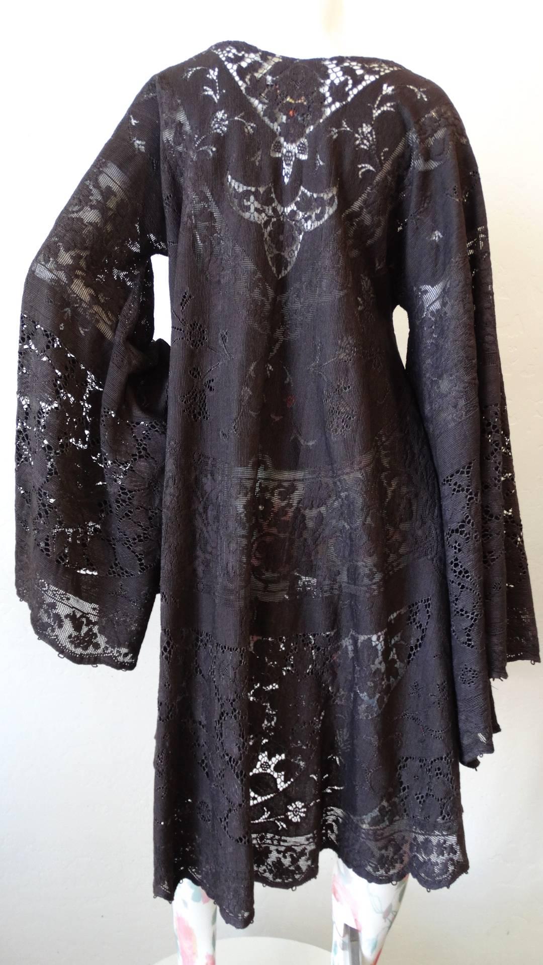 1970s Dark Grey Lace Angel Wing Dress 1