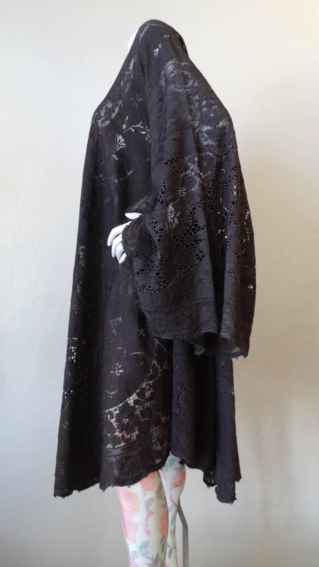 1970s Dark Grey Lace Angel Wing Dress 4